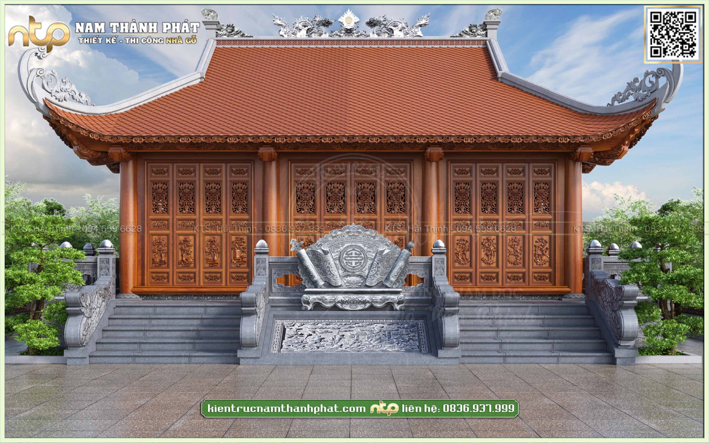 Mẫu nhà gỗ 3 gian mái đao siêu đẳng cấp tại Thanh Hóa