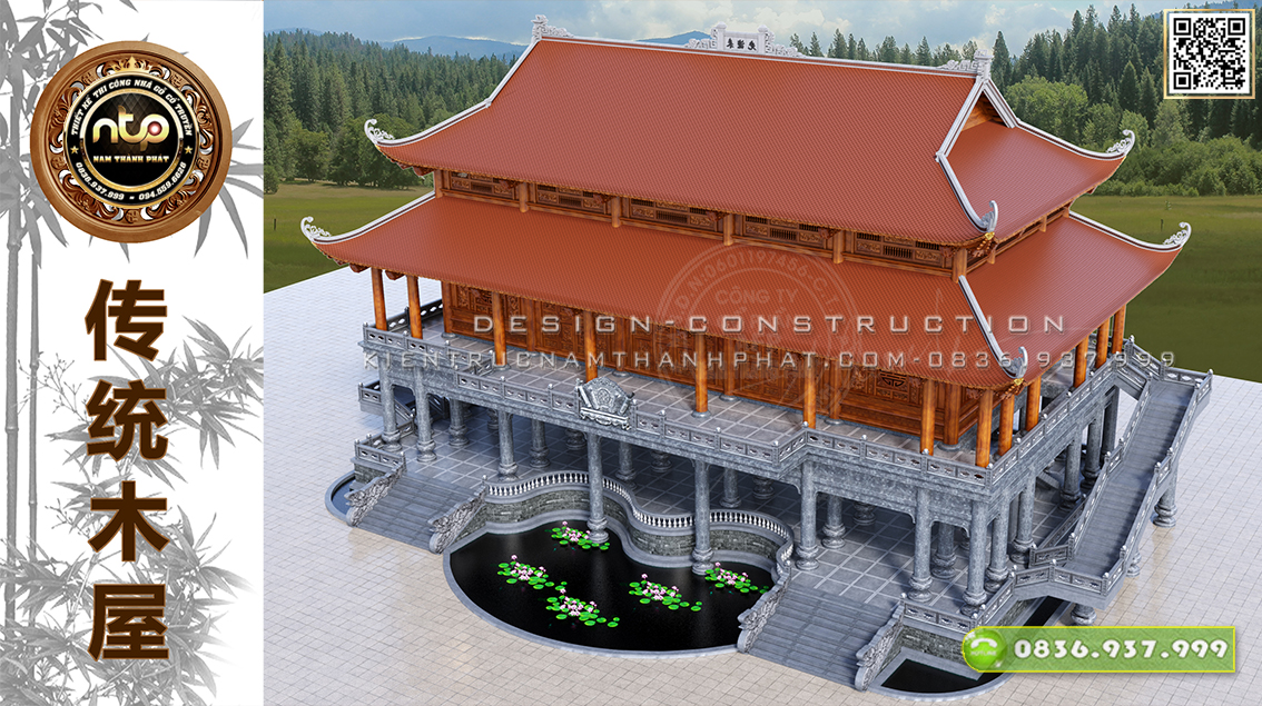 [Nam Thành Phát] Đặc sắc với mẫu thiết kế nhà thờ họ 5 gian 8 mái đao - Mẫu nhà gỗ trên tầng thượng độc đáo 0836937999