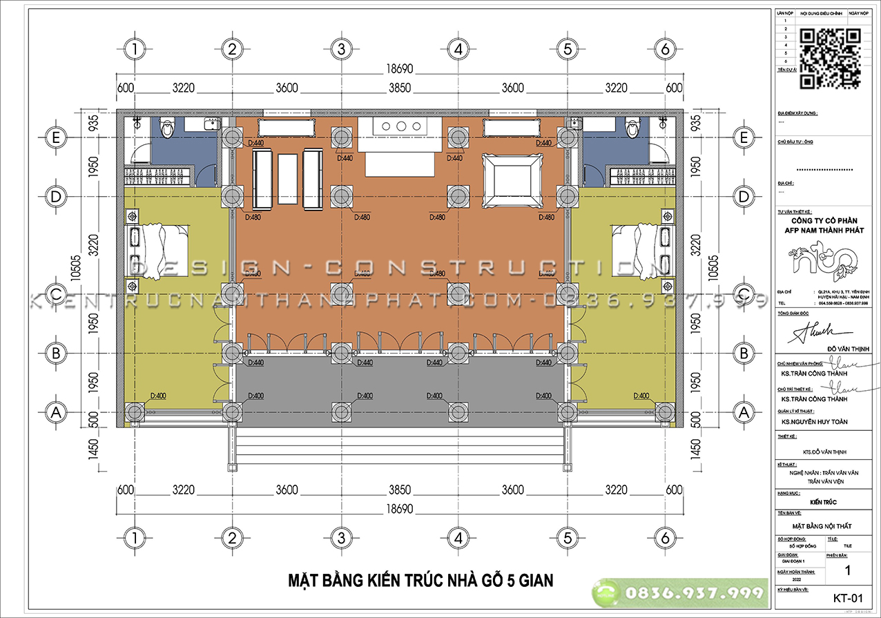 Mặt bằng nhà gỗ 5 gian 2 buồng