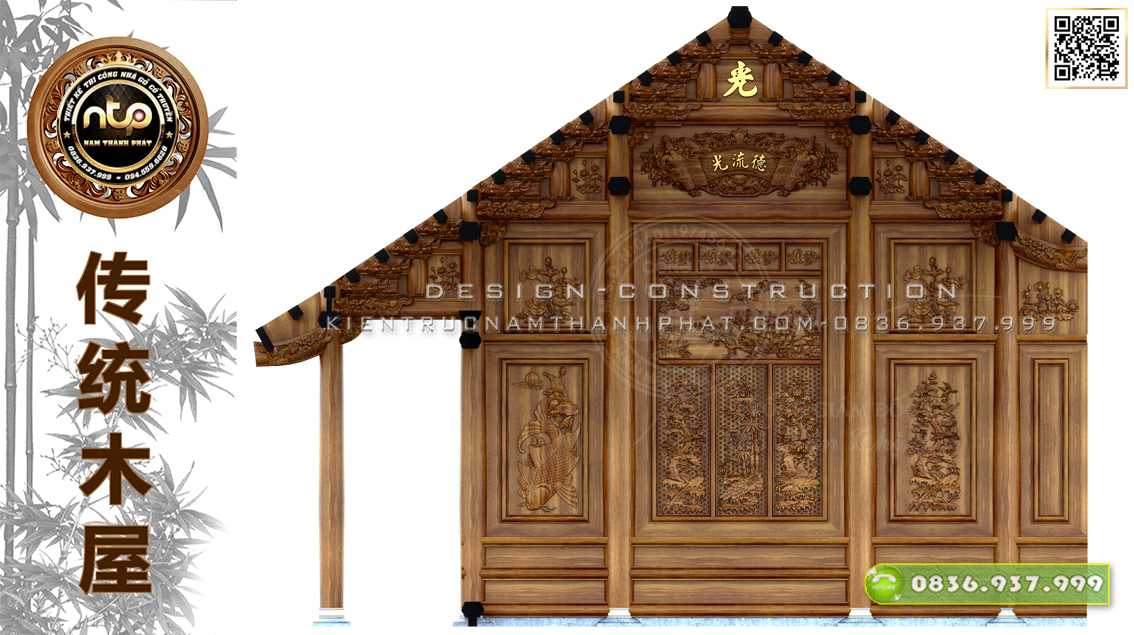 Nhà gỗ 3 gian 18 cột | Mẫu nhà gỗ 3 gian đẹp có hậu cung | Nhà gỗ 3 gian vì thuận đục tranh siêu đẹp