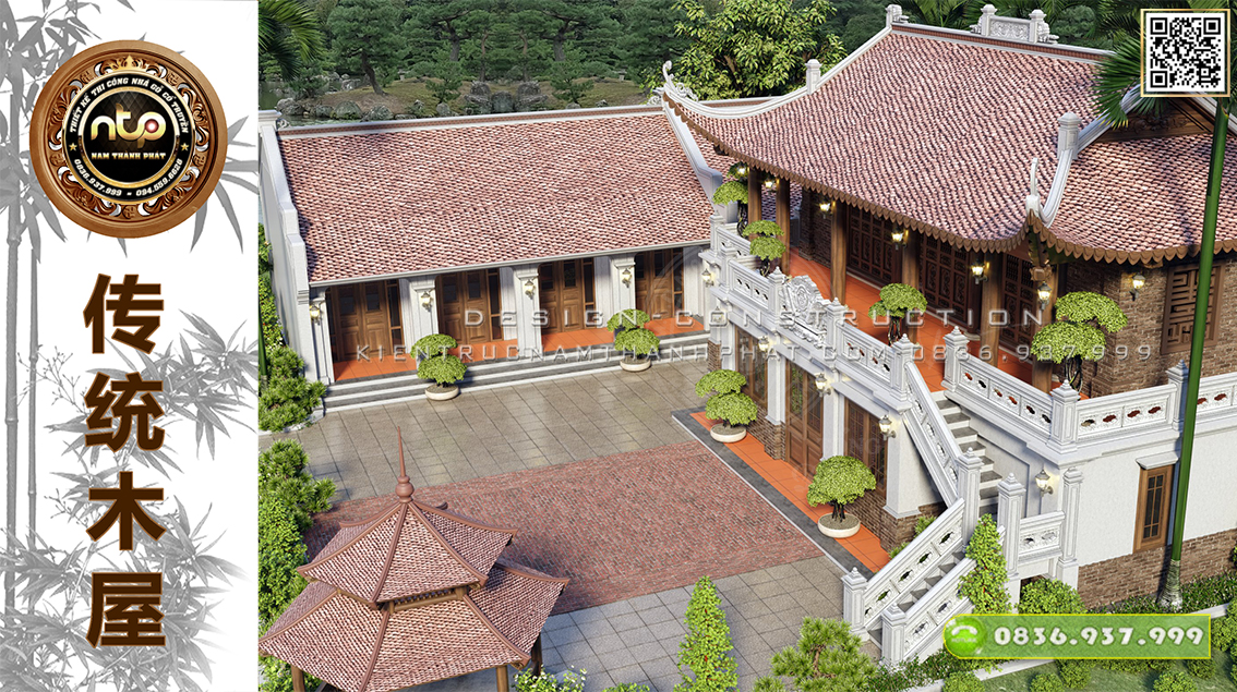 Mê mẩn với mẫu thiết kế nhà gỗ 3 gian 2 dĩ trên tầng 2 giả cổ kết hợp nhà ngang hiện đại không thể bỏ lỡ | 0836 937 999