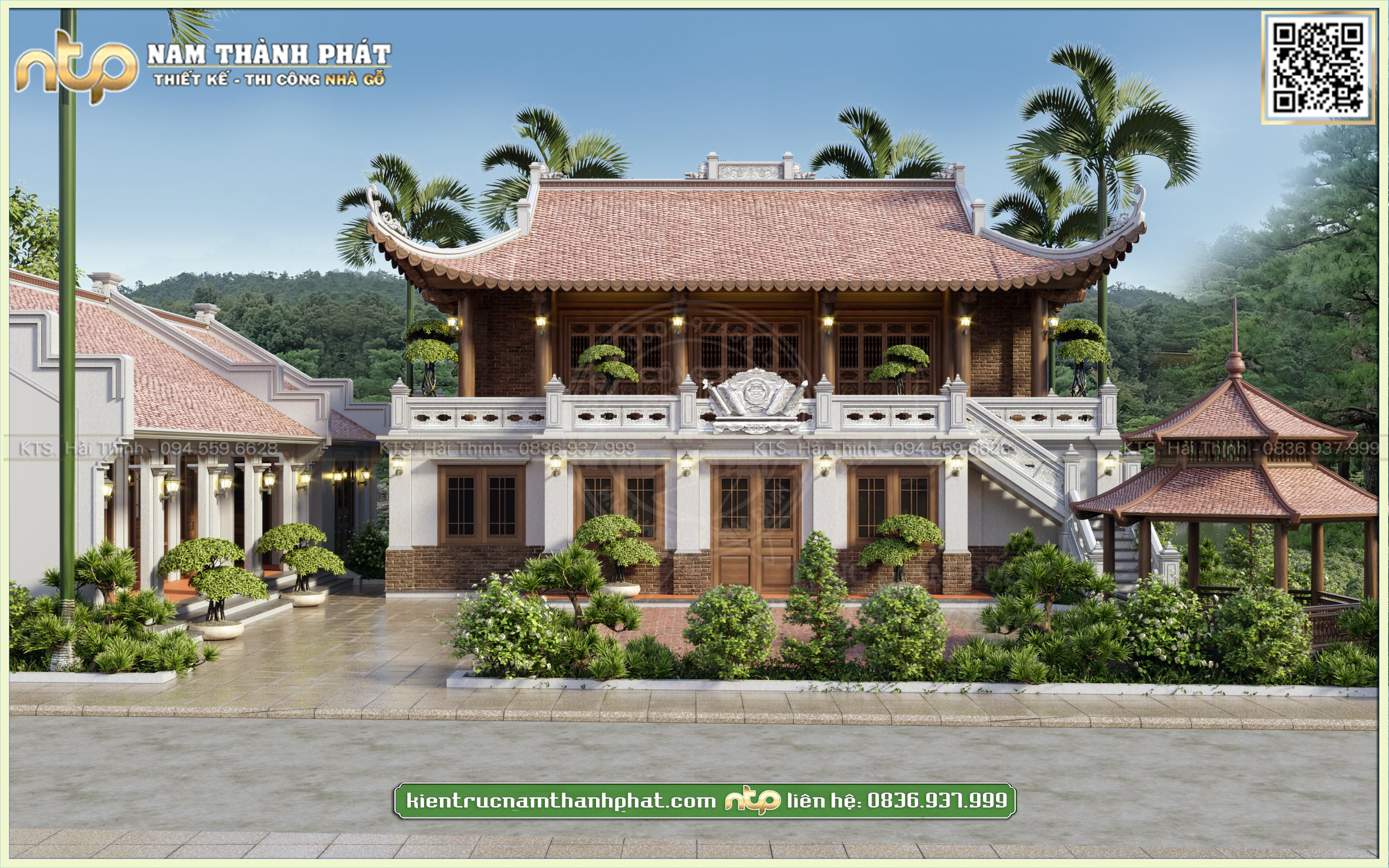 Mẫu nhà gỗ 3 gian 2 trái trên tầng 2 mang phong cách Indochine độc đáo| KIẾN TRÚC NAM THÀNH PHÁT