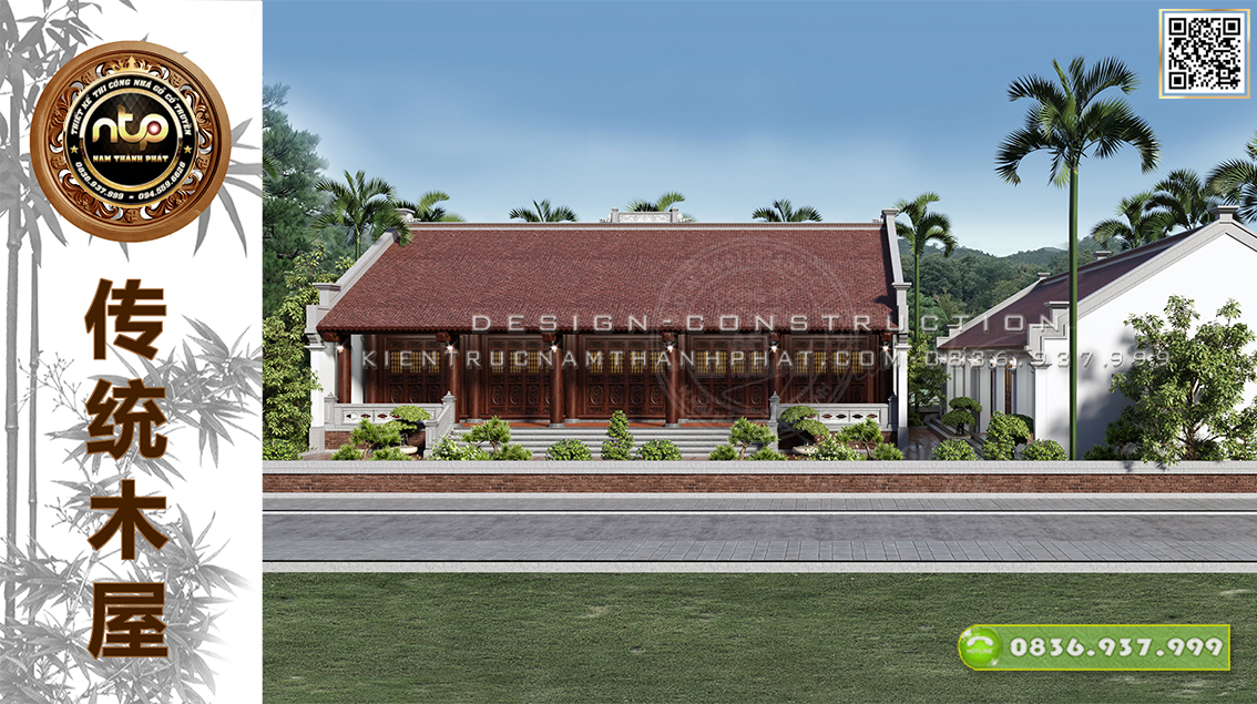 Mẫu nhà gỗ 5 gian thông hiên truyền thống cùng mái ngói đỏ rêu phong - Gía trị văn hóa trường tồn vĩnh cửu | 0836 937 999