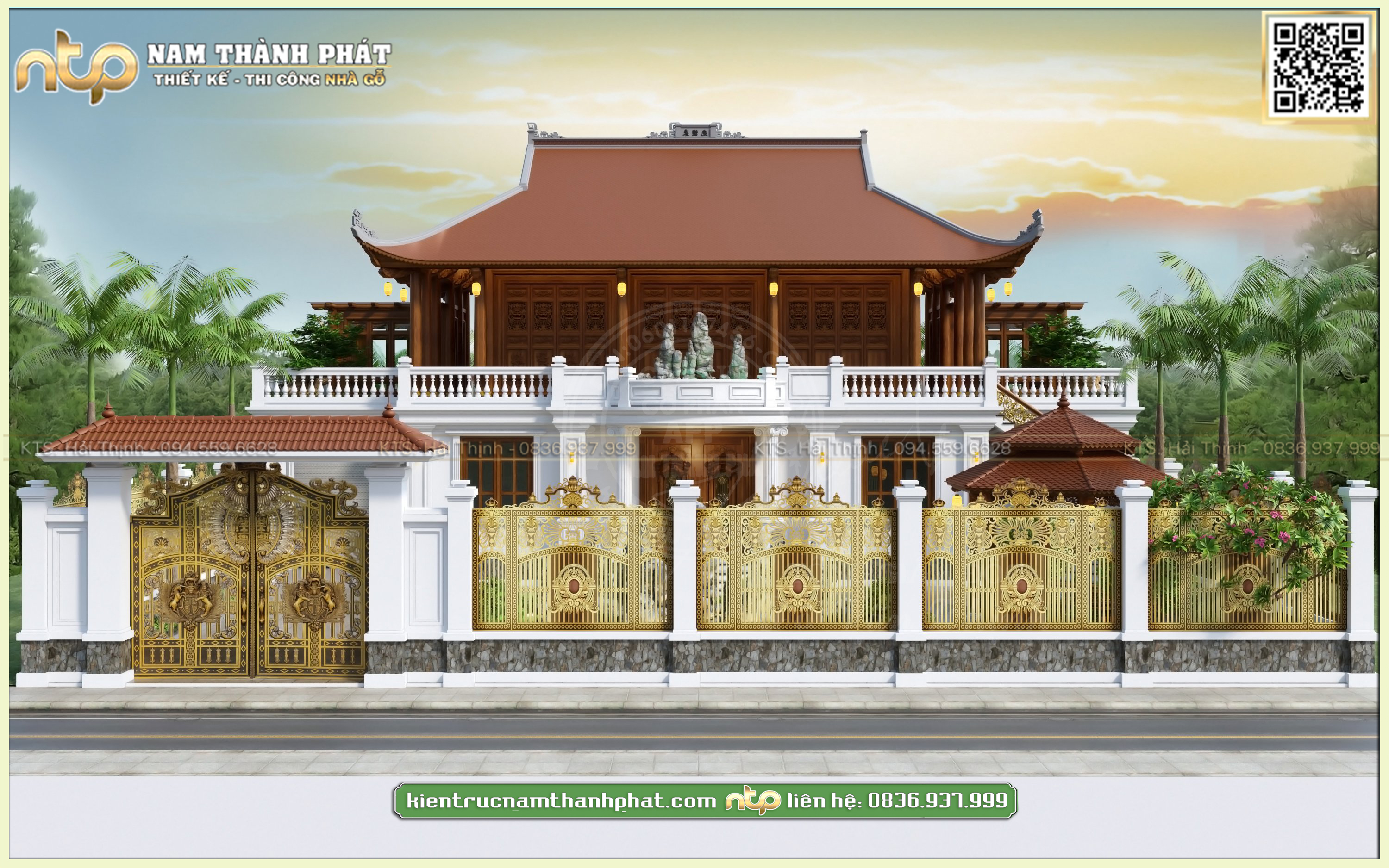 Mẫu Cổng Nhôm Đúc 2 Cánh Trong Căn Nhà Gỗ Trên Tầng 2 Bề Thế