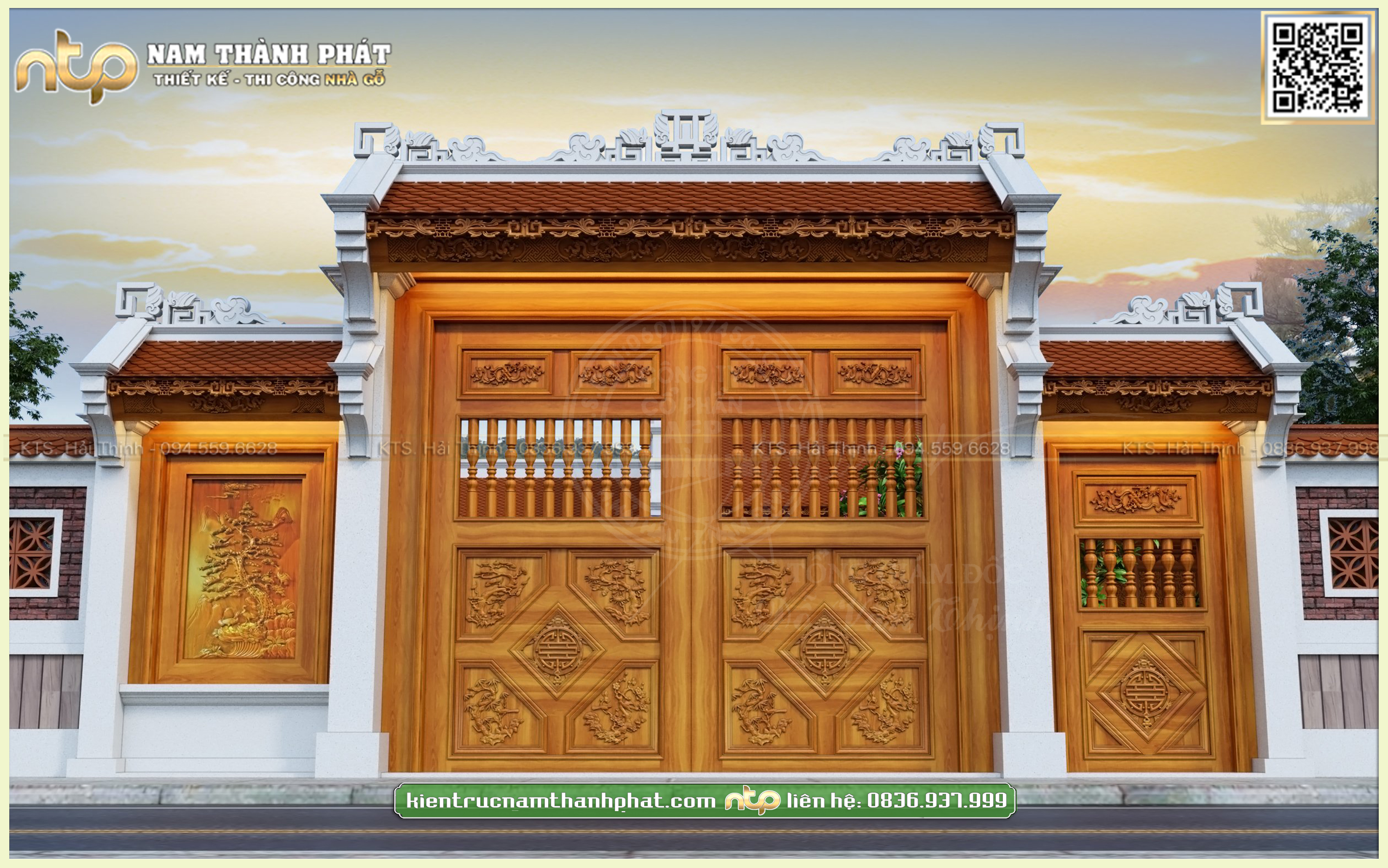 Mẫu Cổng Tam Quan Đặc Biệt | Cổng Gỗ Trong Nhà Gỗ 3 Gian Kết Hợp Nhà Ngang 2 Tầng