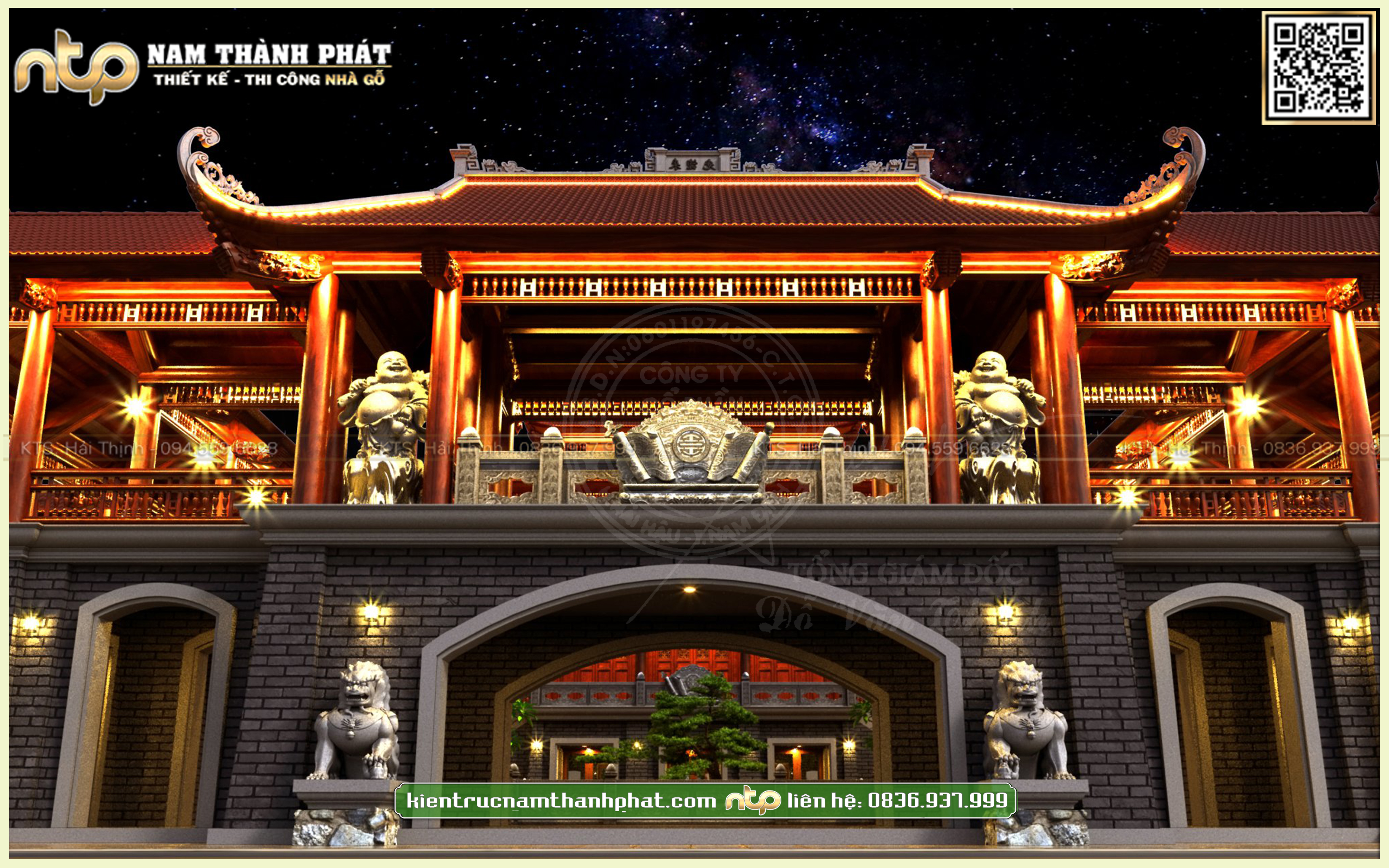 Mẫu Thiết Kế Cổng Tam Quan Bề Thế Trong Khối Công Trình Nhà Gỗ 3 Tầng Lối Kiến Trúc Kinh Thành