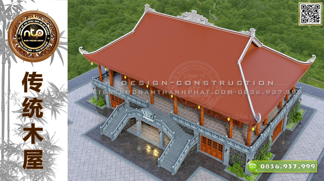 Tuyệt phẩm nhà gỗ 5 gian 4 mái đao | Mẫu nhà gỗ trên tầng 2 có cầu thang ngoài | Nhà gỗ Nam Thành Phát