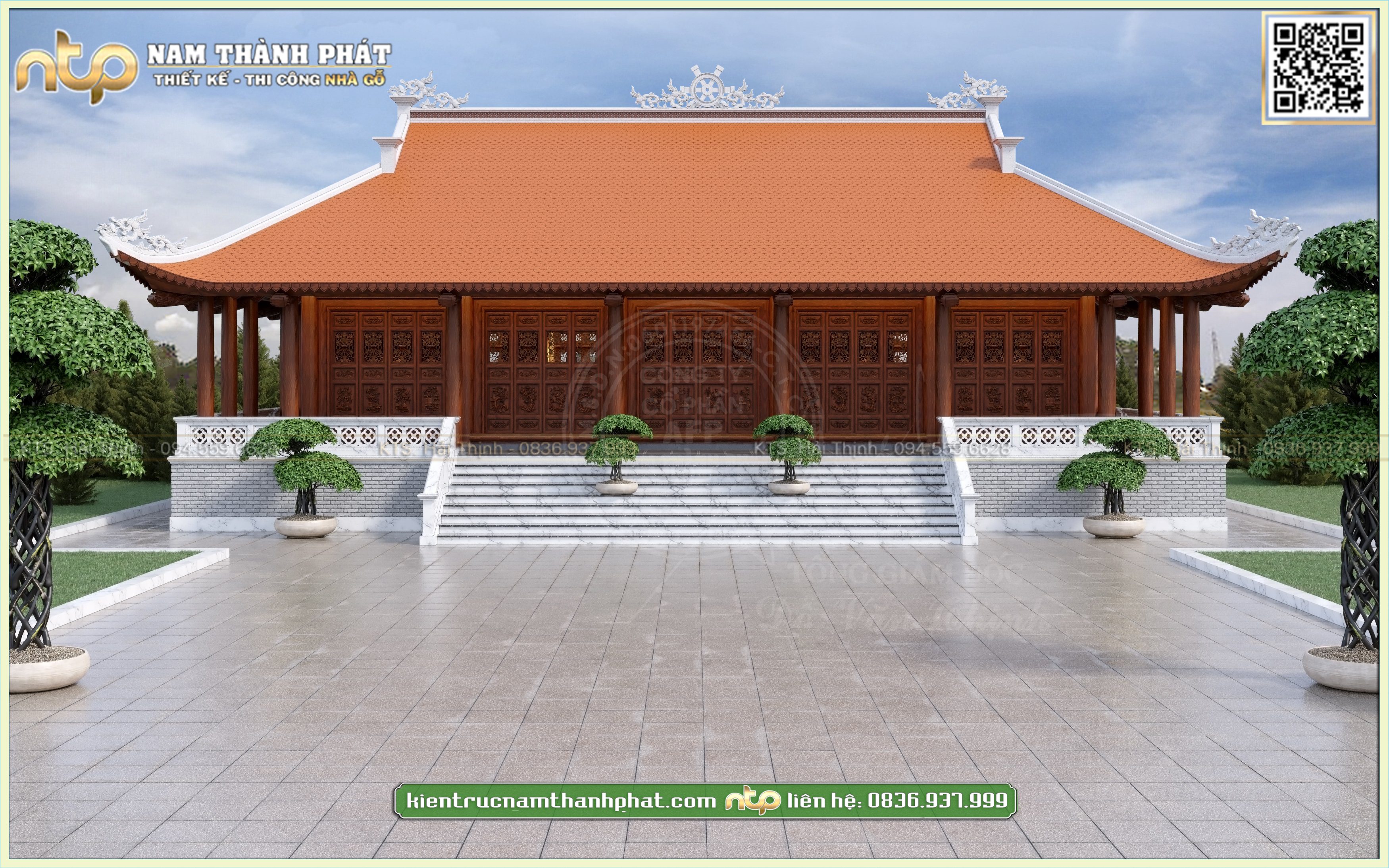 Mẫu nhà gỗ 5 gian thông hiên đẹp năm 2022 - Nhà gỗ 5 gian kết hợp nhà ngang phía sau