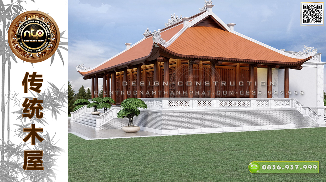 Khám phá mẫu thiết kế nhà thờ họ 5 gian 4 mái kết hợp nhà ngang phía sau hiện đại có gì đặc biệt | Nam Thành Phát