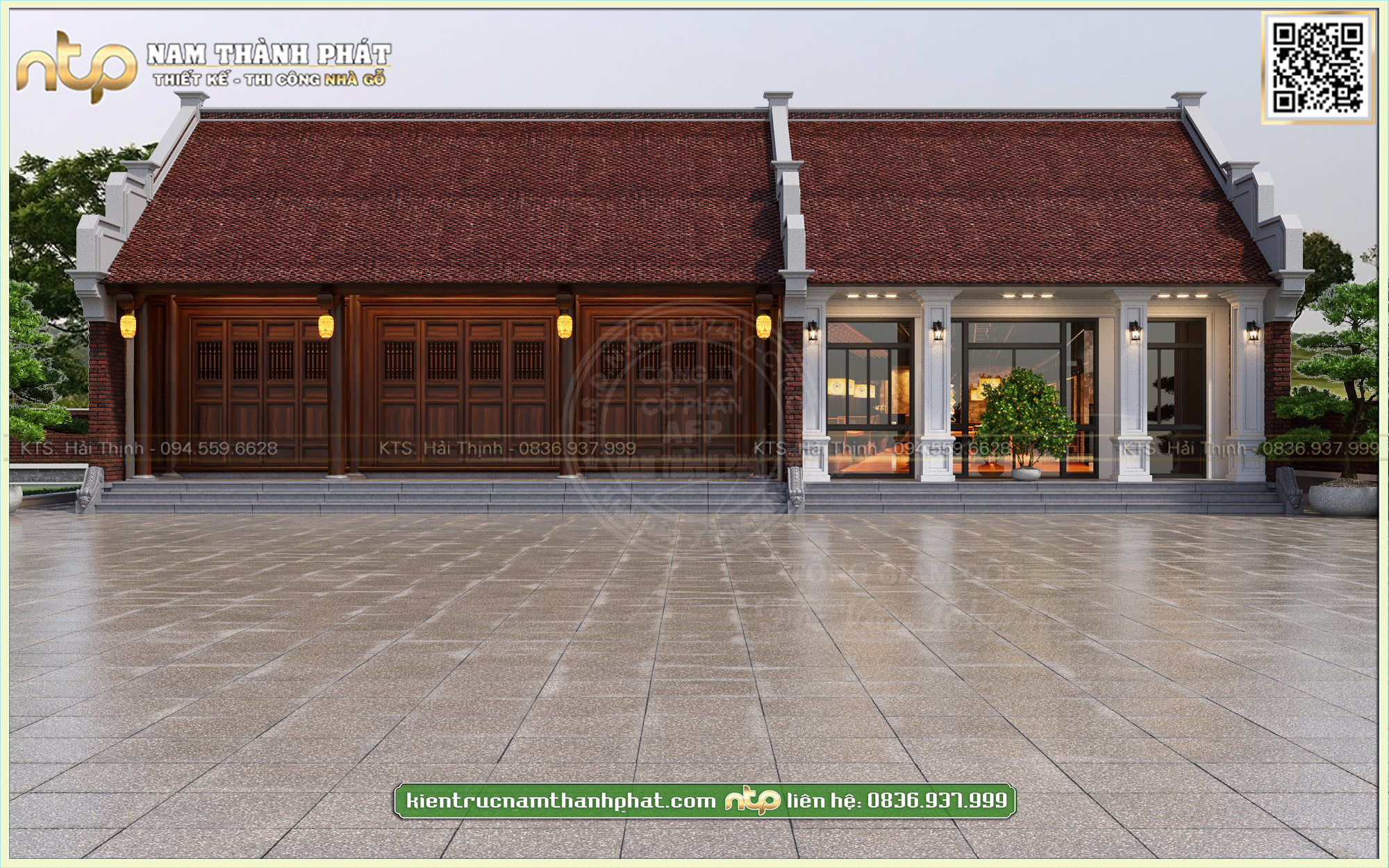 Nhà gỗ 3 gian kết hợp nhà ngang tại Nghệ An