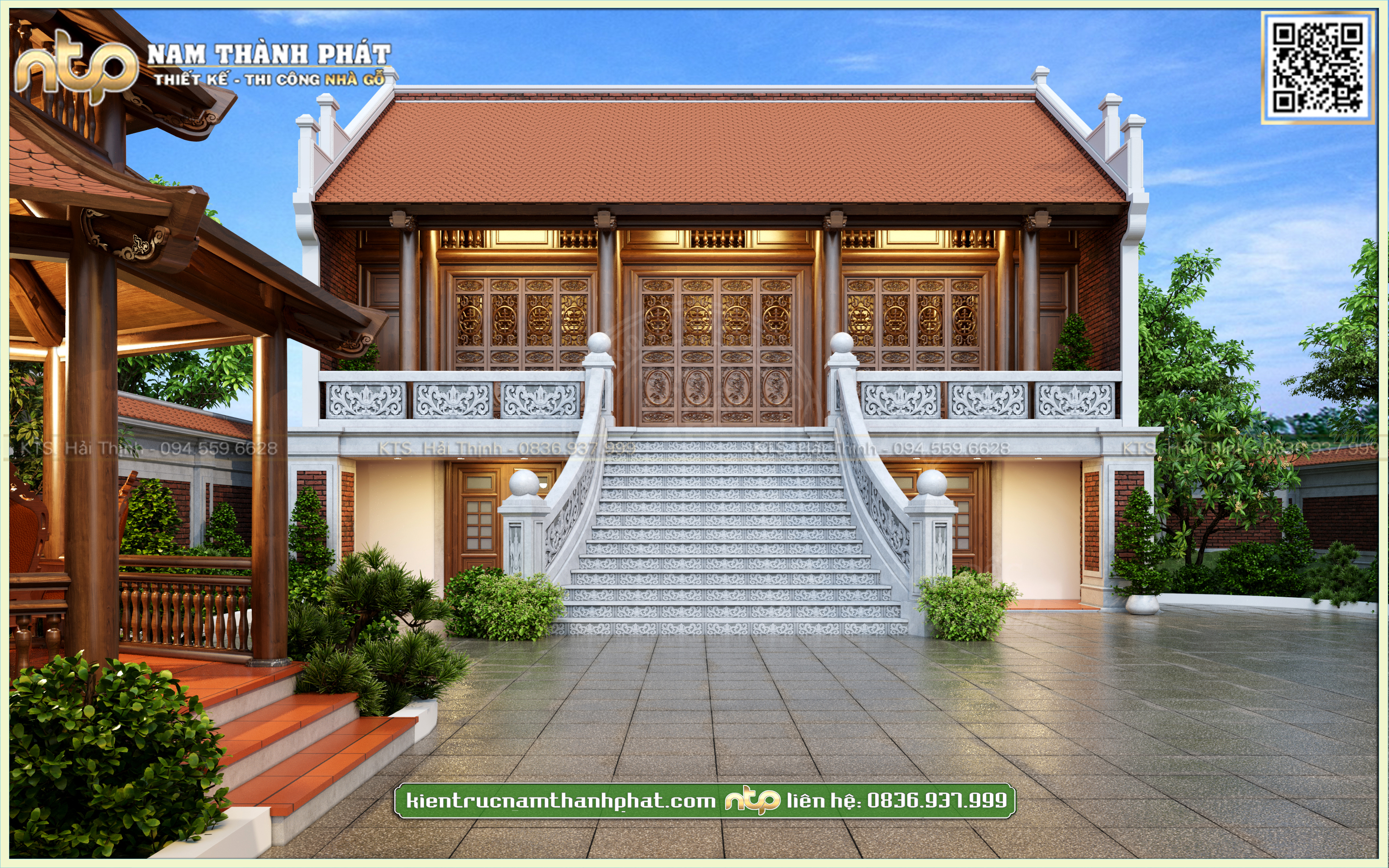 Nhà gỗ 3 gian 2 dĩ trên tầng 2 tại Hà Nội