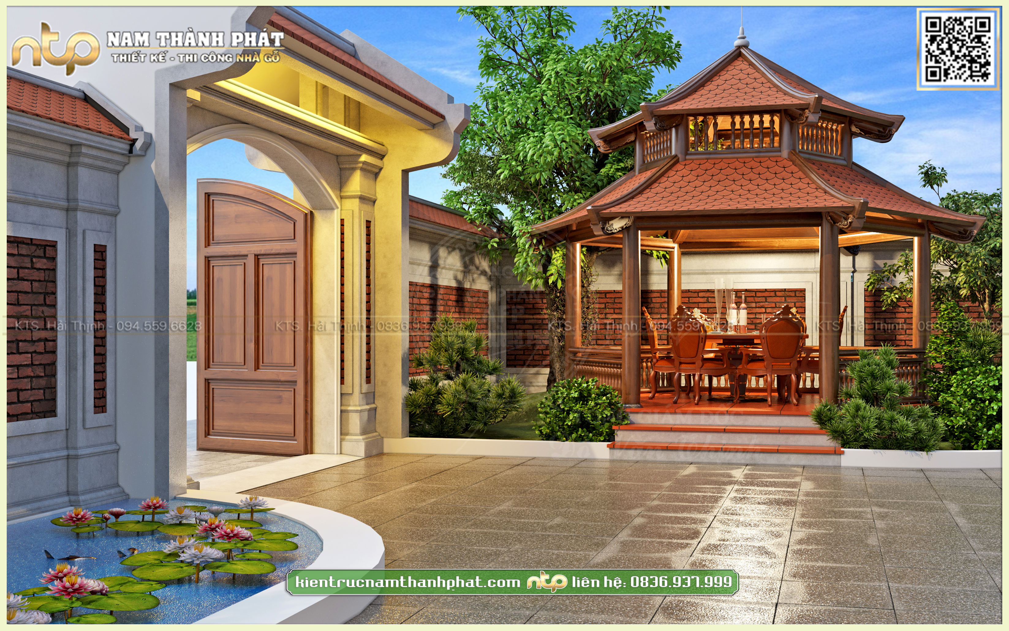 Mẫu Cổng Gỗ 2 Cánh Đẹp | Cổng Gỗ Trong Nhà Gỗ Cùng Hệ Tường Bao Gạch Nung Không Trát Cổ Kính