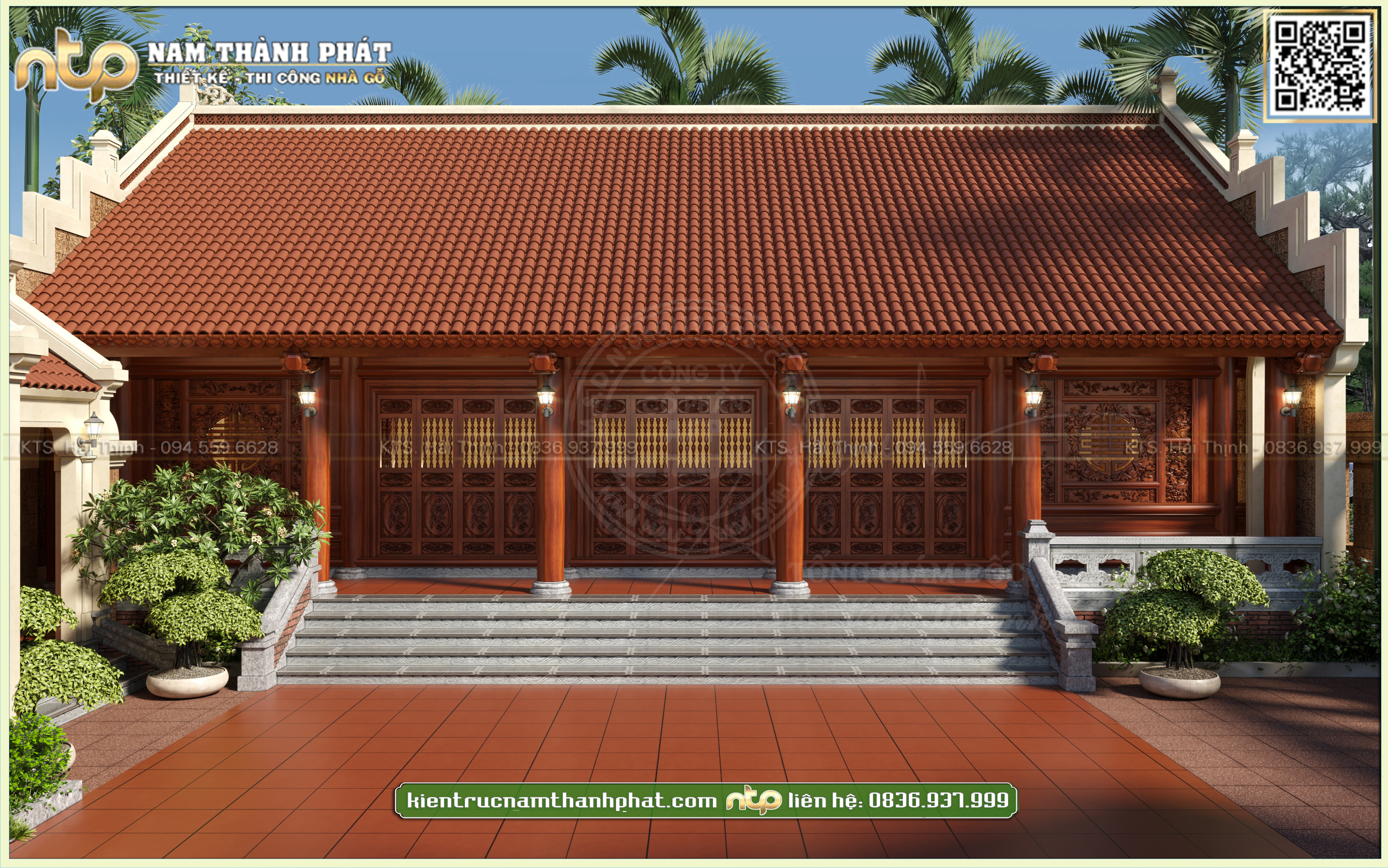 Nhà gỗ lim 5 gian kết hợp nhà ngang tại Hải Dương