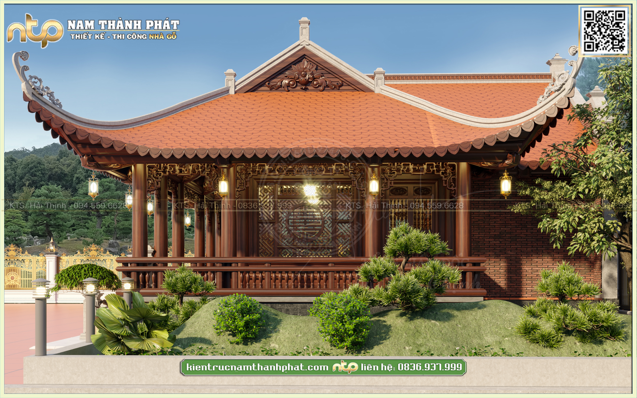 [Qúa hay] Đặc sắc với mẫu nhà gỗ 3 gian 4 mái chữ Đinh có hậu cung cùng thiết kế cửa mái vòm độc lạ