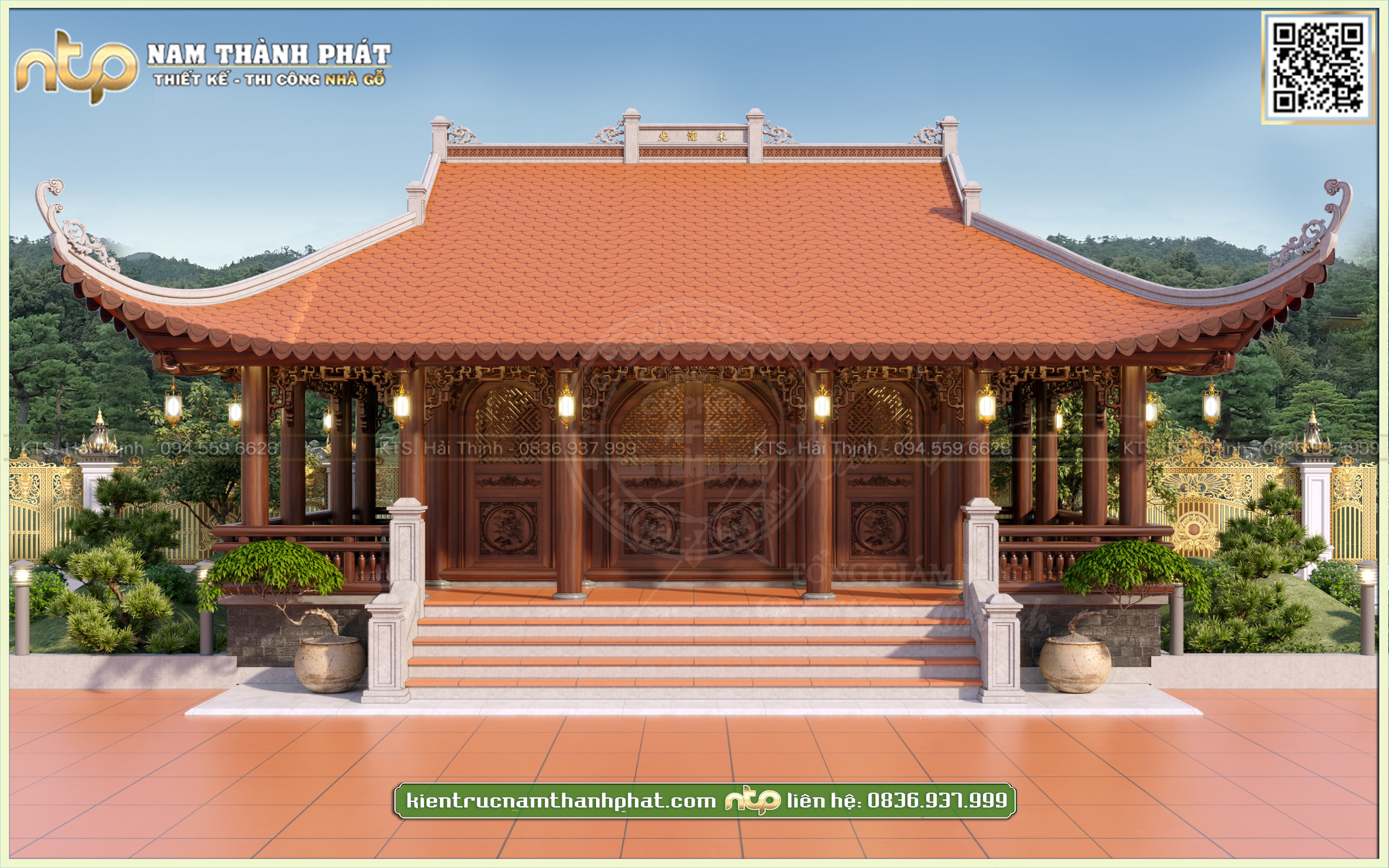 Từ đường 3 gian 4 mái đao chữ Đinh có hậu cung tại Nam Định