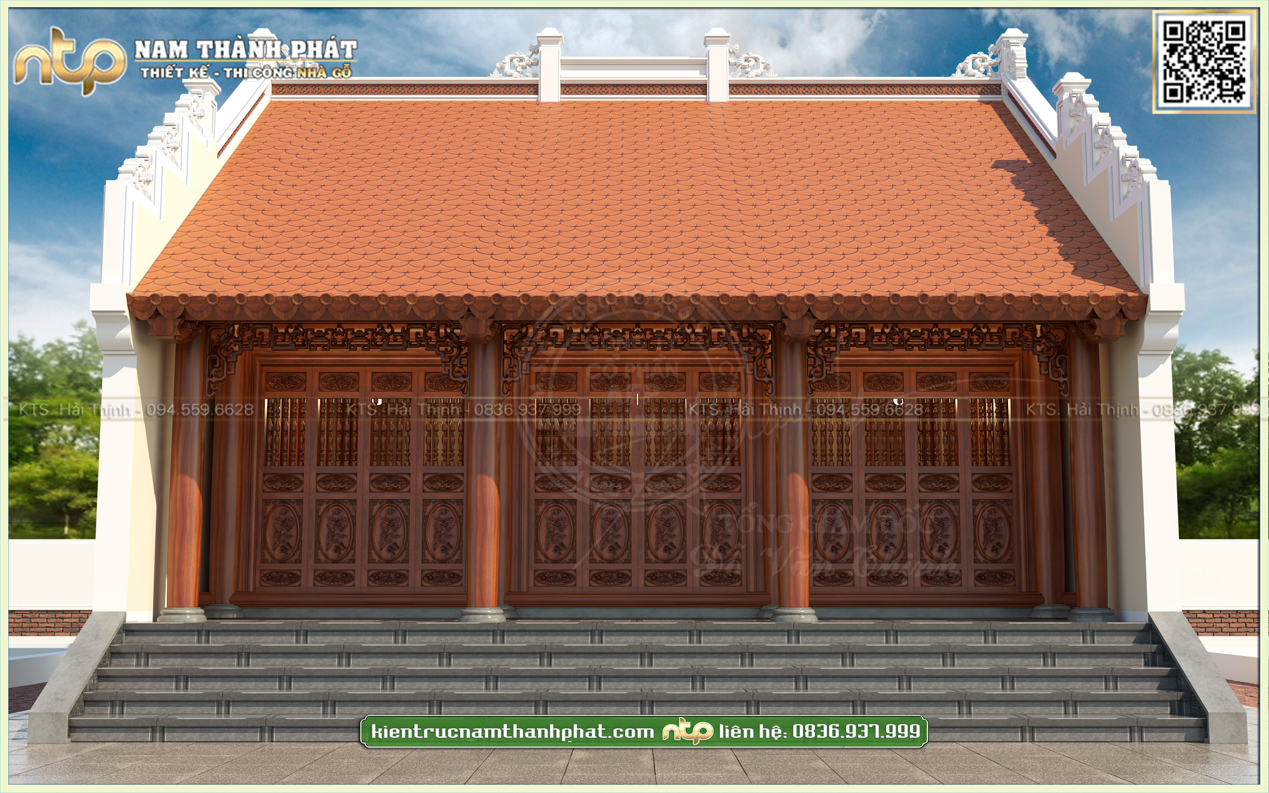 Mẫu nhà gỗ 3 gian đơn giản gỗ Lim Lào