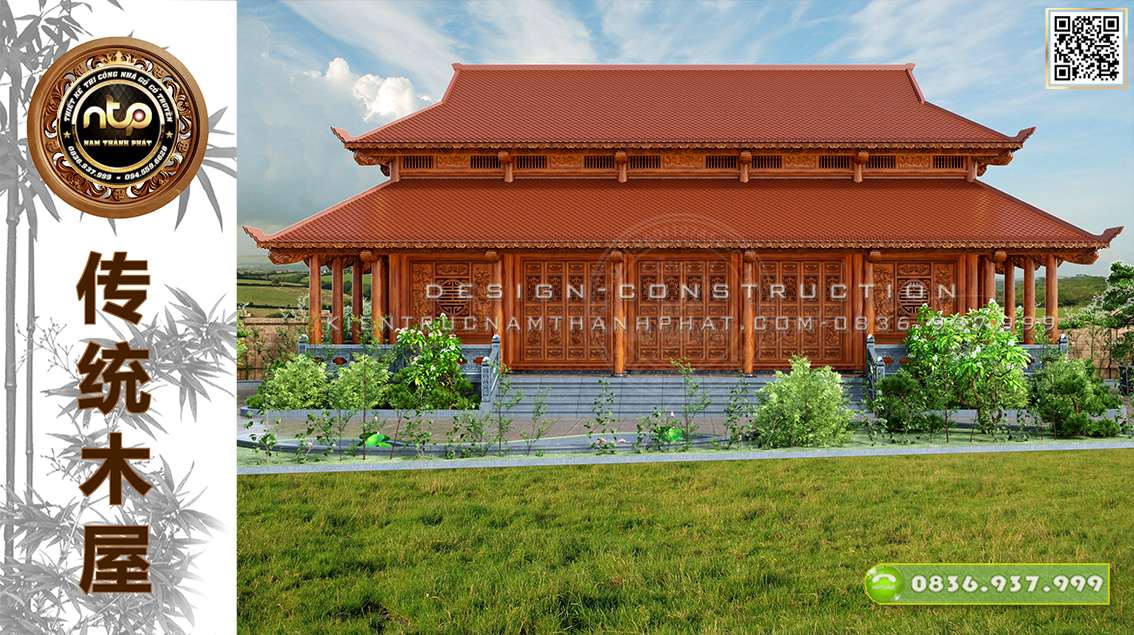 Chiêm ngưỡng mẫu thiết kế nhà gỗ 5 gian 2 chái mái chồng diêm - Mẫu từ đường 5 gian 8 mái đẹp độc đáo | Nam Thành Phát 0836 937 999