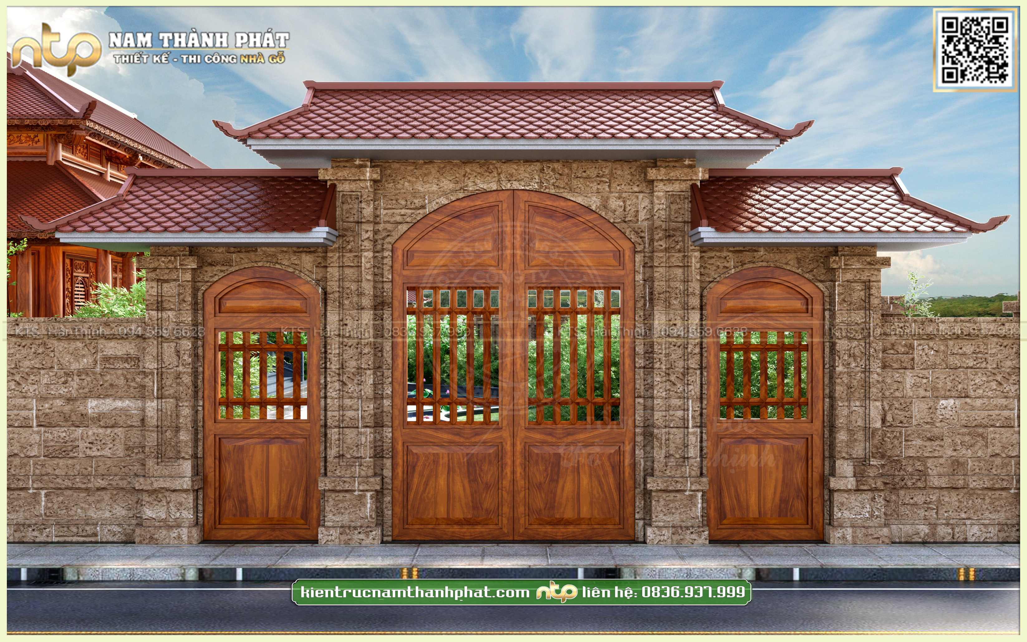 Mẫu Thiết Kế Cổng Tam Quan Trong Không Gian Nhà Gỗ 5 Gian Mái Chồng Diêm | Thiết Kế Đơn Giản Tối Ưu Chi Phí