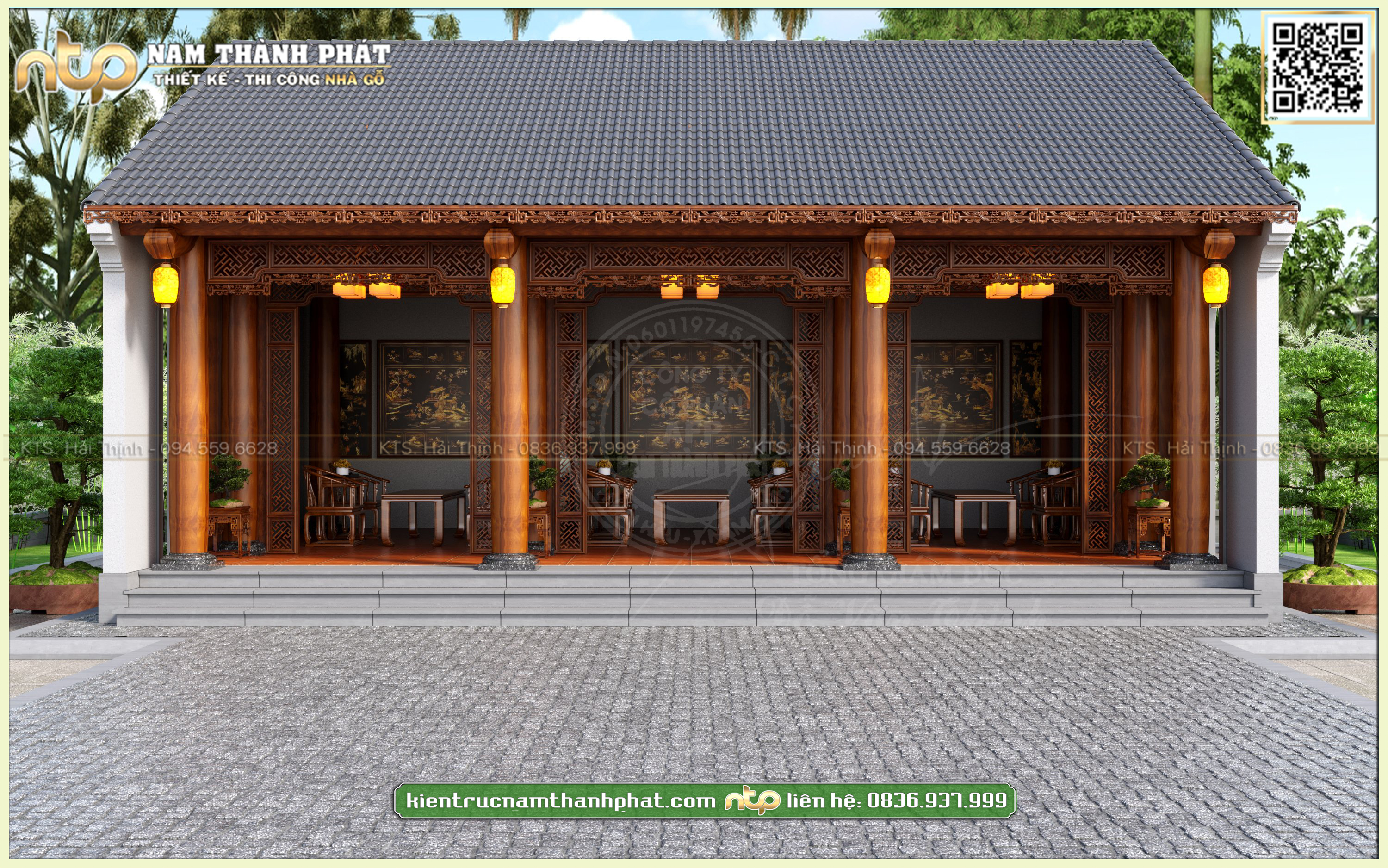 Mẫu nhà gỗ lim 3 gian độc đáo- Kiến Trúc Nam Thành Phát