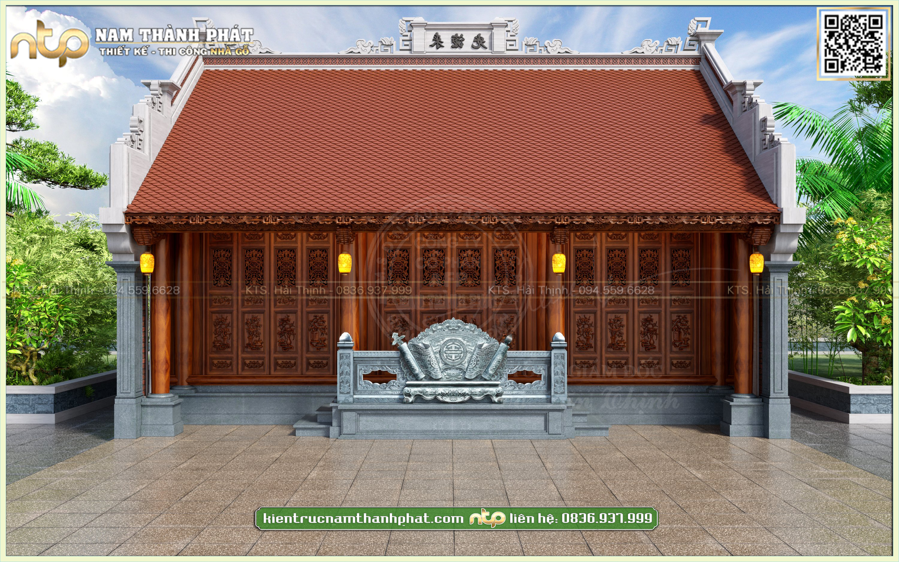 Mẫu thiết kế nhà gỗ cổ truyền 3 gian 2 mái gỗ Lim đẹp tại Nam Định