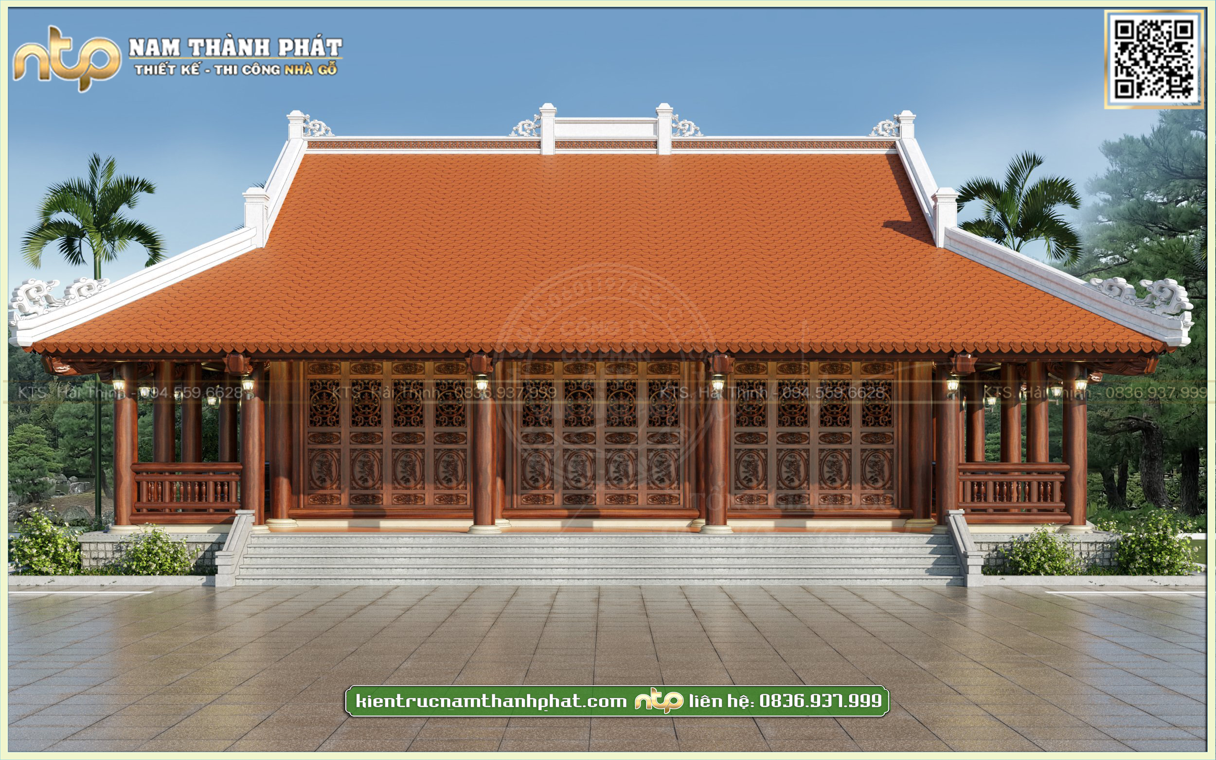 Thiết kế nhà gỗ 3 gian 4 mái tại Phú Yên - Nam Thành Phát