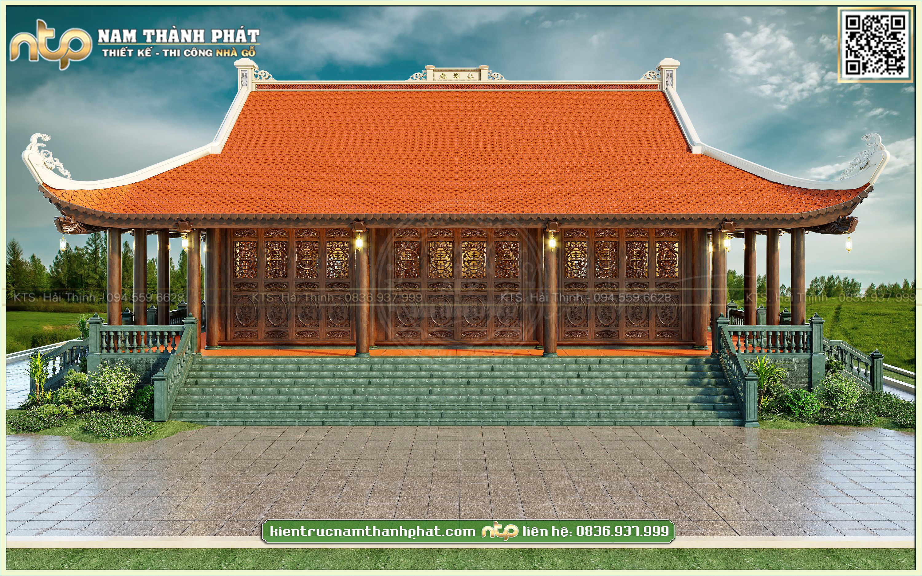 Thiết kế nhà từ đường 3 gian 4 mái đao KT 12X15 tại Bình Dương