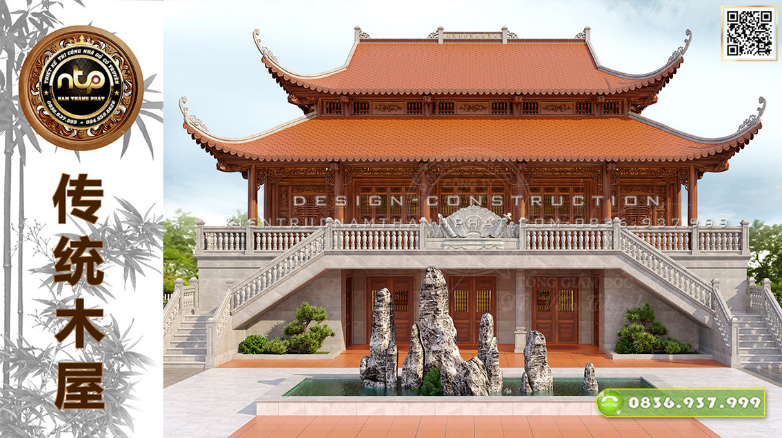 Nhà gỗ trên tầng 2- Mẫu nhà gỗ 5 gian gỗ lim- Thiết kế tôn nghiêm cho nhà thờ họ 