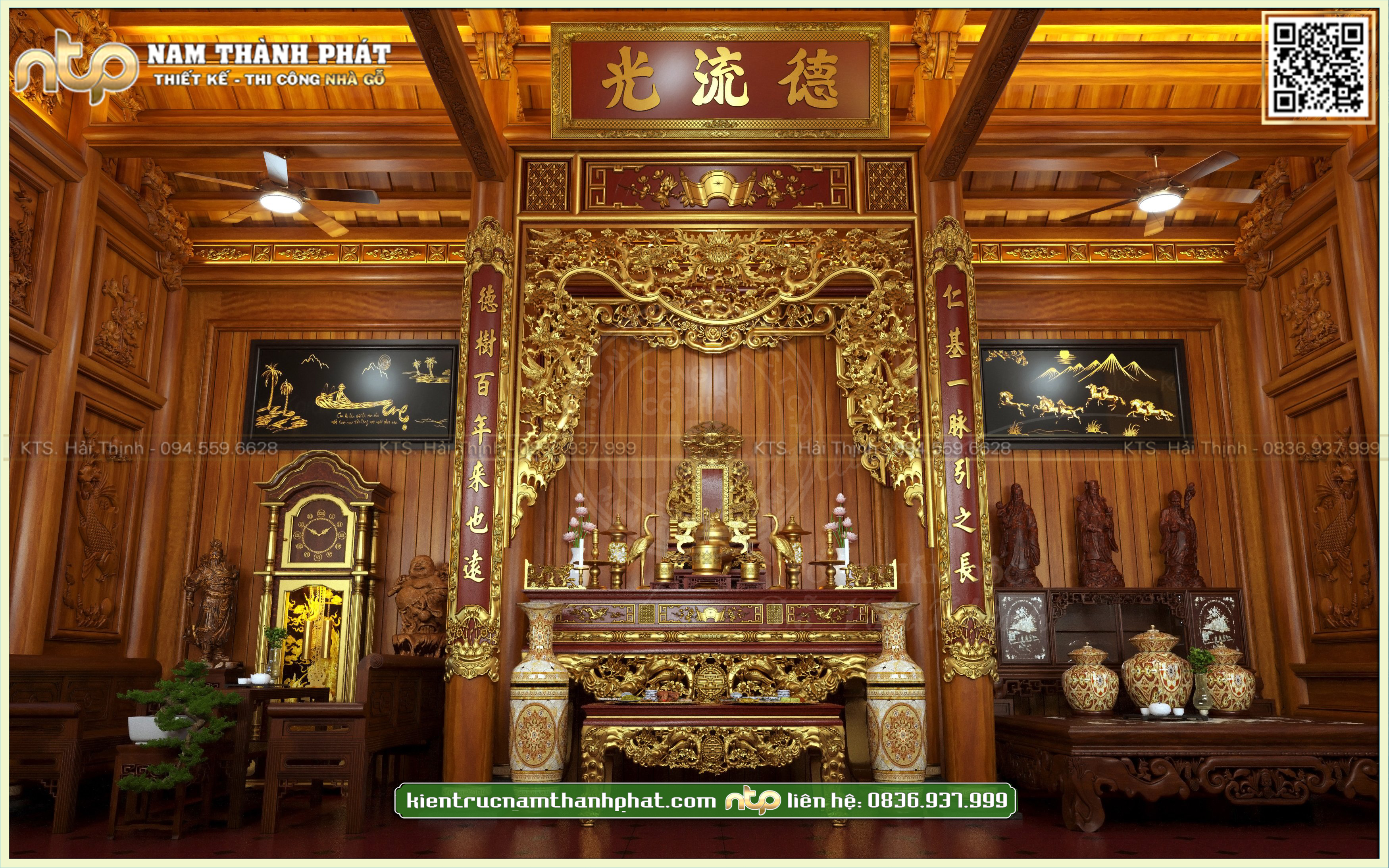 Nội thất nhà gỗ 3 gian - Gỗ gõ đỏ sang trọng mà hiện đại | Nam Thành Phát 0836 937 999