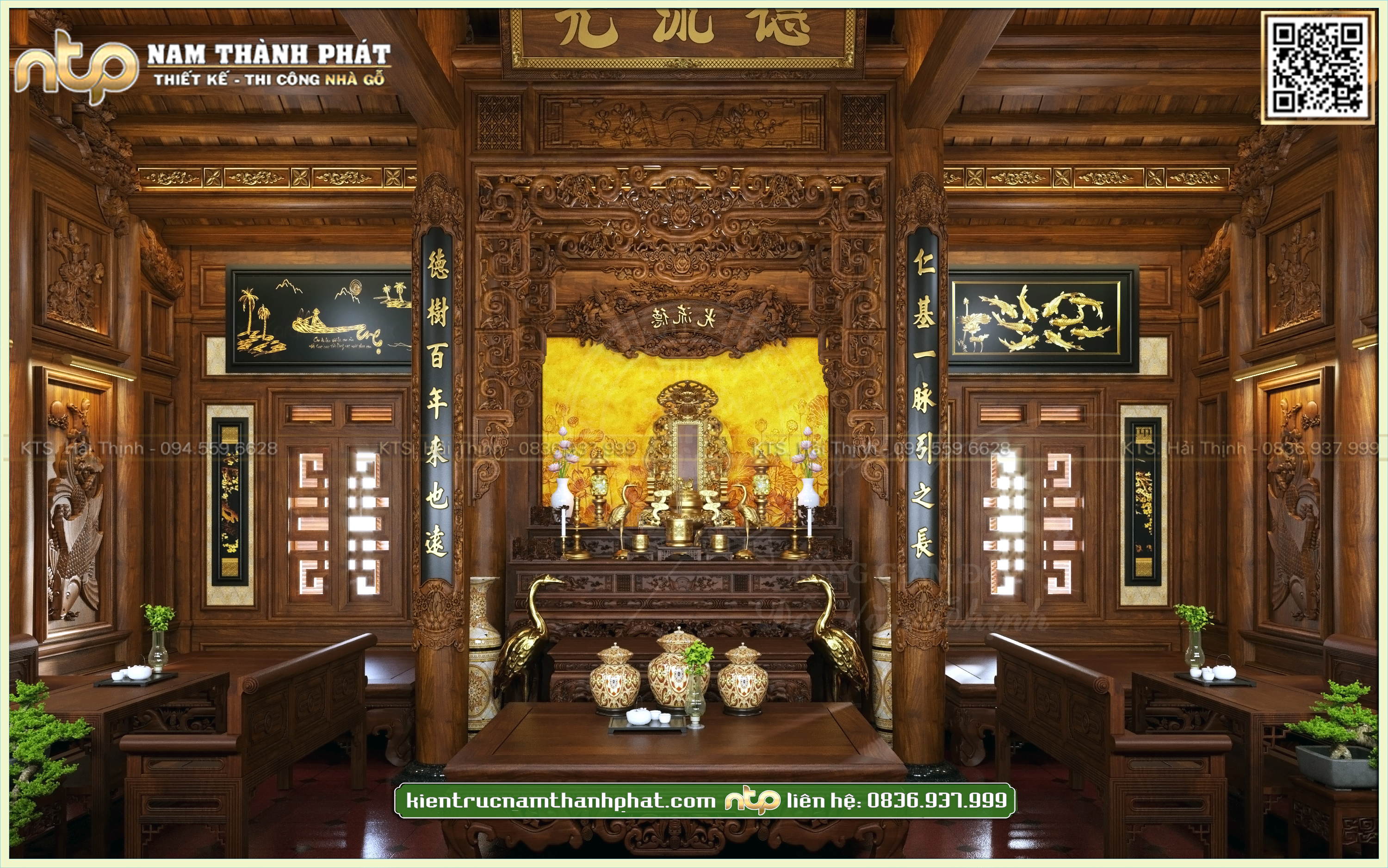 Không gian nội thất nhà gỗ 5 gian tiện nghi có vì thuận | Nam Thành Phát