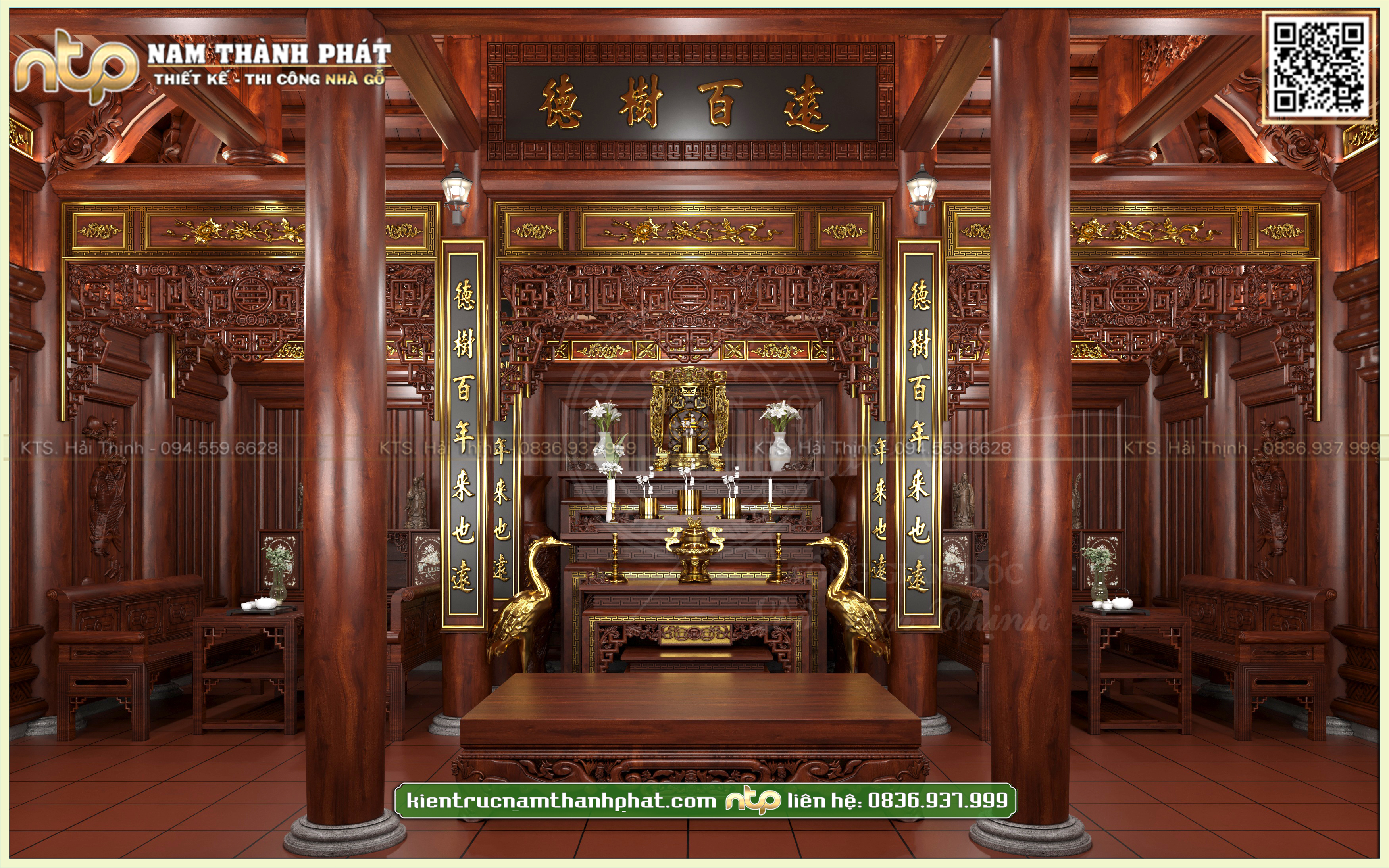 Nội thất từ đường 3 gian mang đậm kiến trúc cổ truyền | 0836 937 999