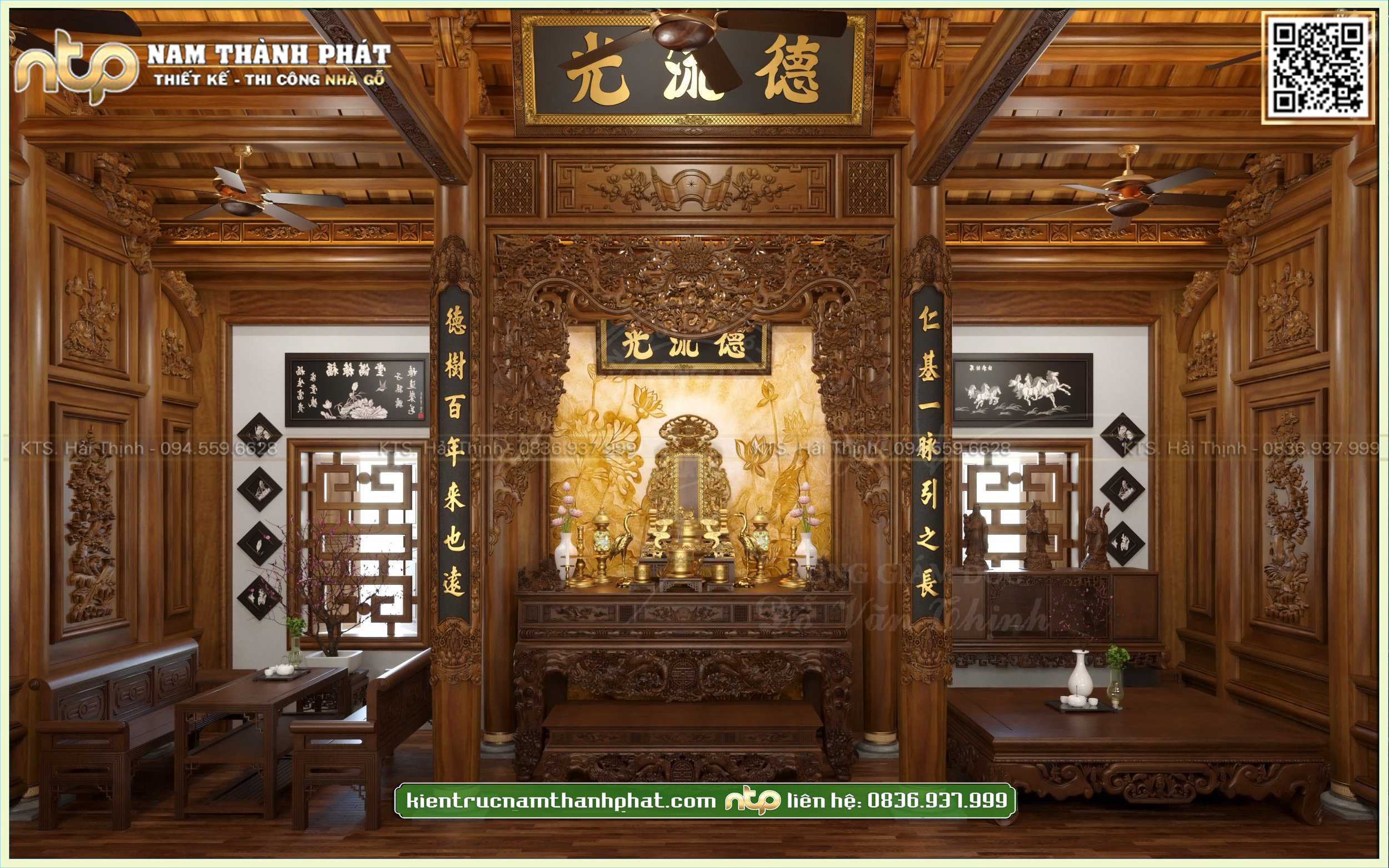 Thiết kế nội thất nhà gỗ 5 gian tại Xuân Trường - Nam Định