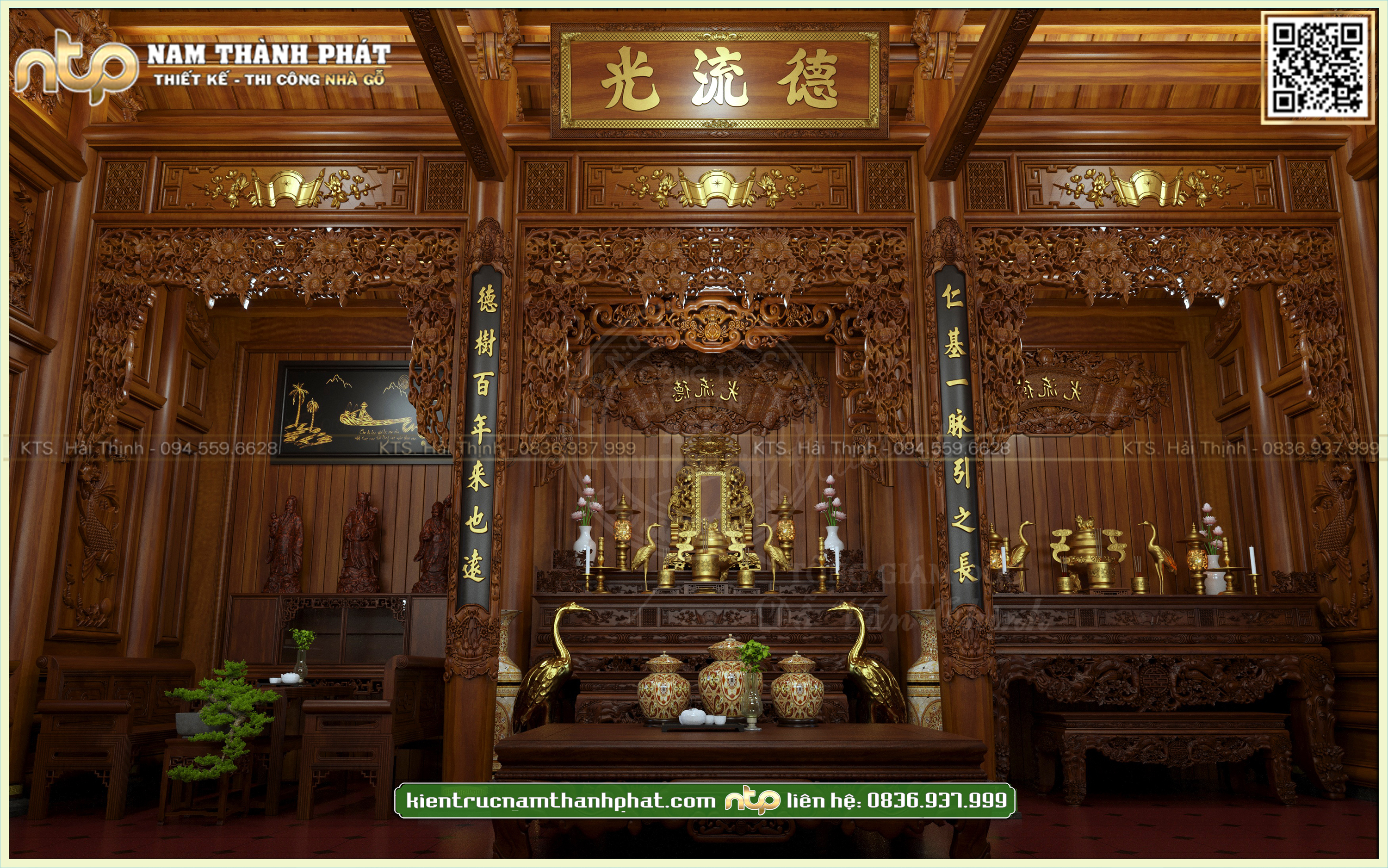 Mẫu thiết kế nội thất nhà gỗ kết hợp không gian tiếp khách đẹp tại Ninh Bình | 0836 937 999