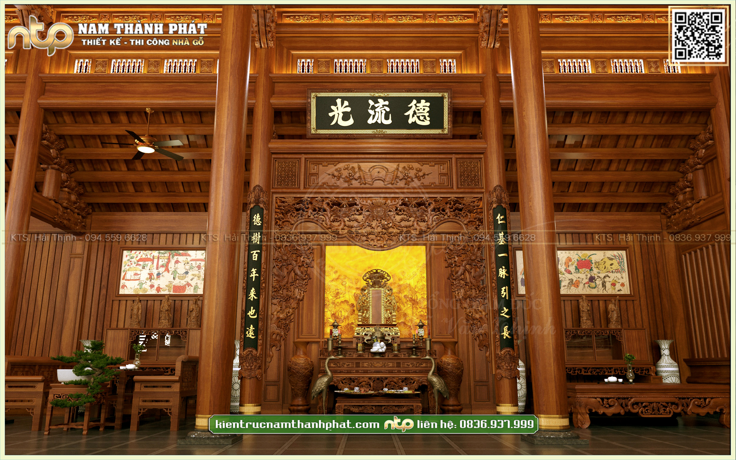 Nội thất nhà gỗ 5 gian sang trọng, đẳng cấp