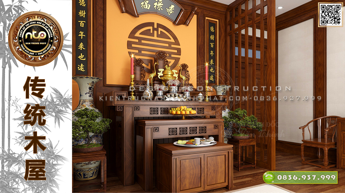 Mê mẩn với mẫu thiết kế nội thất phòng thờ truyền thống gỗ gõ đỏ trong căn nhà hiện đại chi phí chưa đến 300 triệu