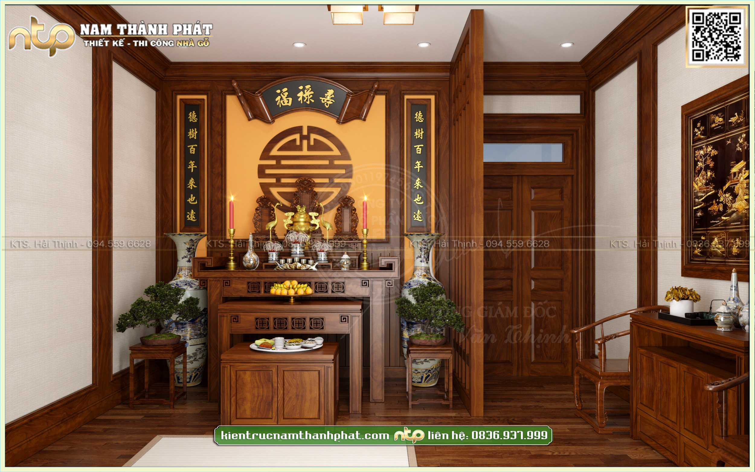 Mẫu thiết kế phòng thờ gỗ hương đá tại Lạng Sơn | Nhà gỗ Nam Thành Phát