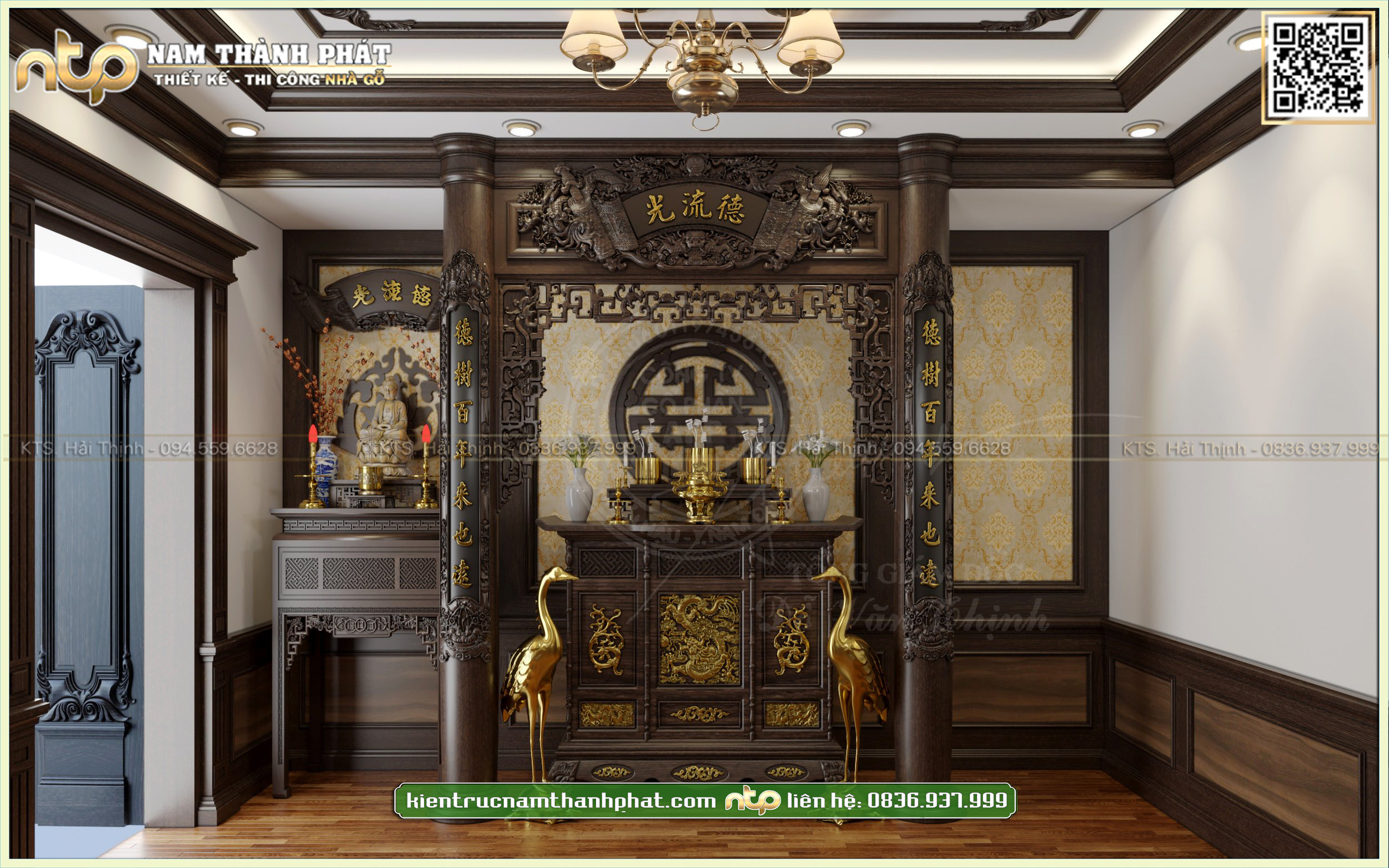 Mẫu thiết kế nội thất phòng thờ kết hợp thờ phật và phòng làm việc yên tĩnh | Nam Thành Phát 0836 937 999