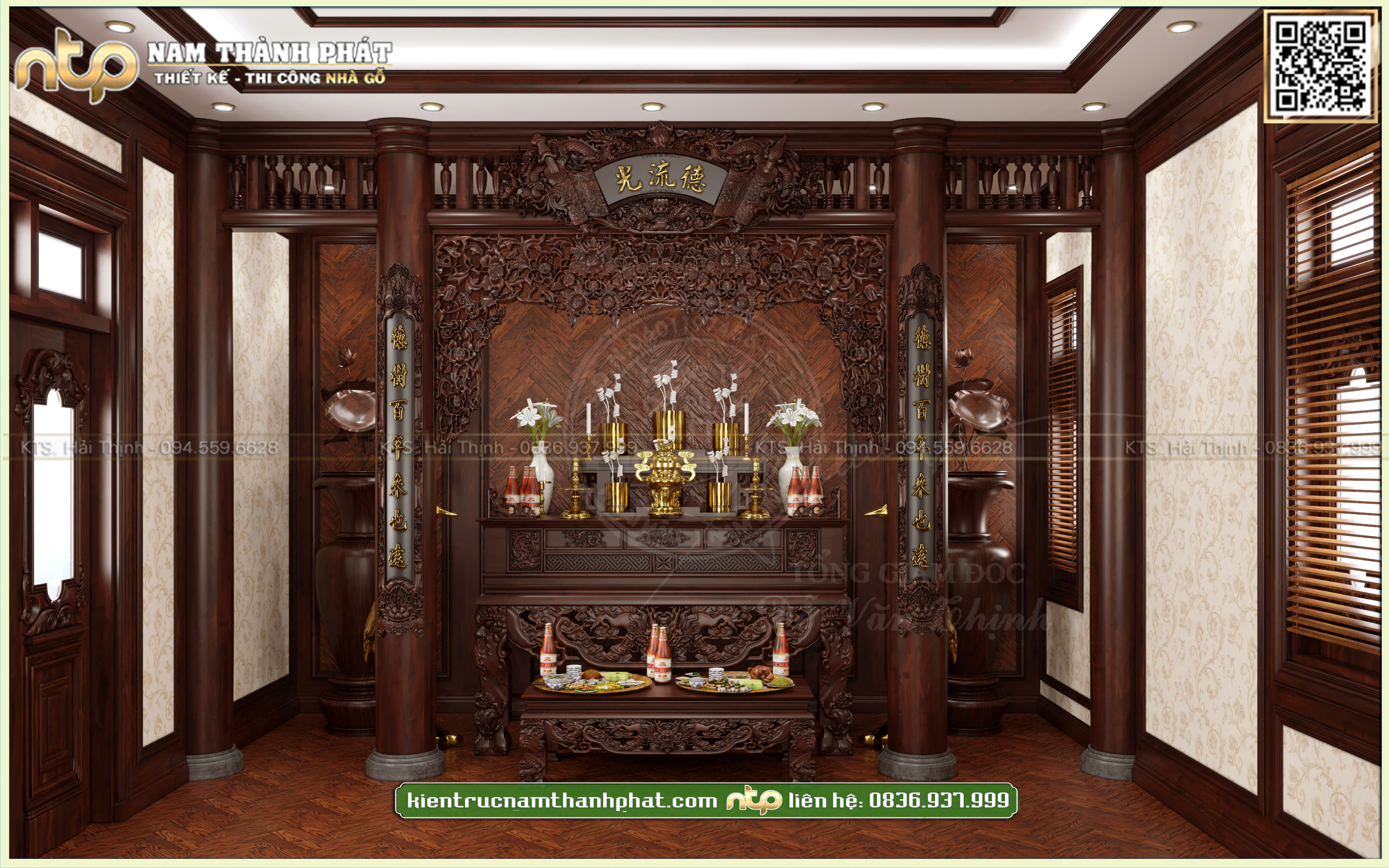 Thiết kế nội thất phòng thờ truyền thống trong căn nhà ống hiện đại 