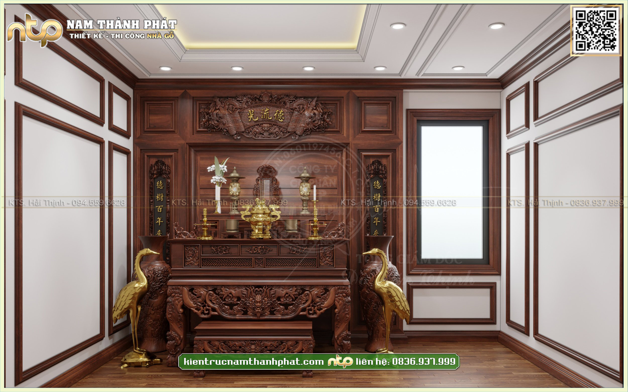 Thiết kế phòng thờ truyền thống trong nhà xây hiện đại | Đơn giản, nhẹ nhàng mà sang trọng 