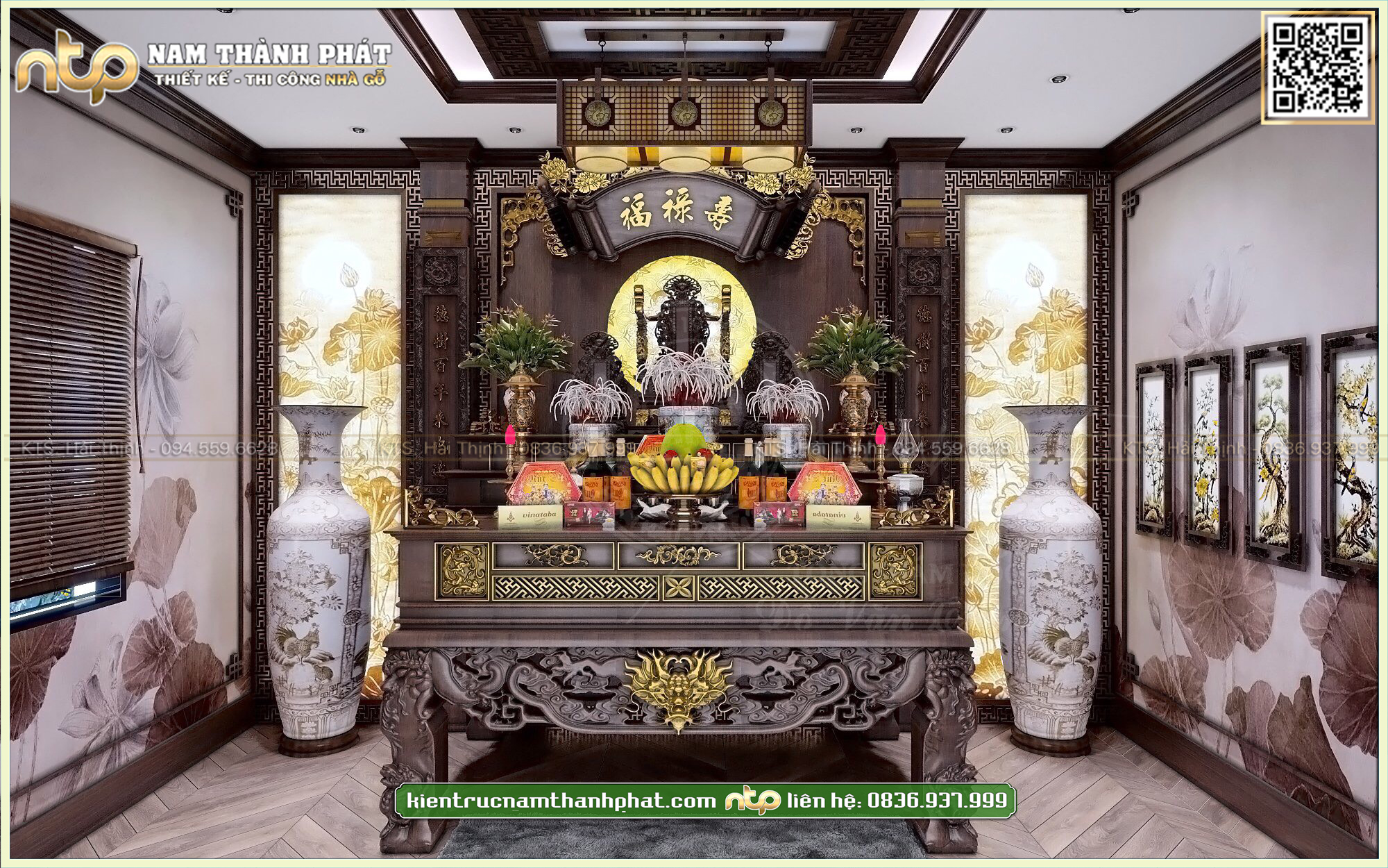 Thiết kế nội thất phòng thờ tư gia truyền thống phong cách Indochine độc đáo