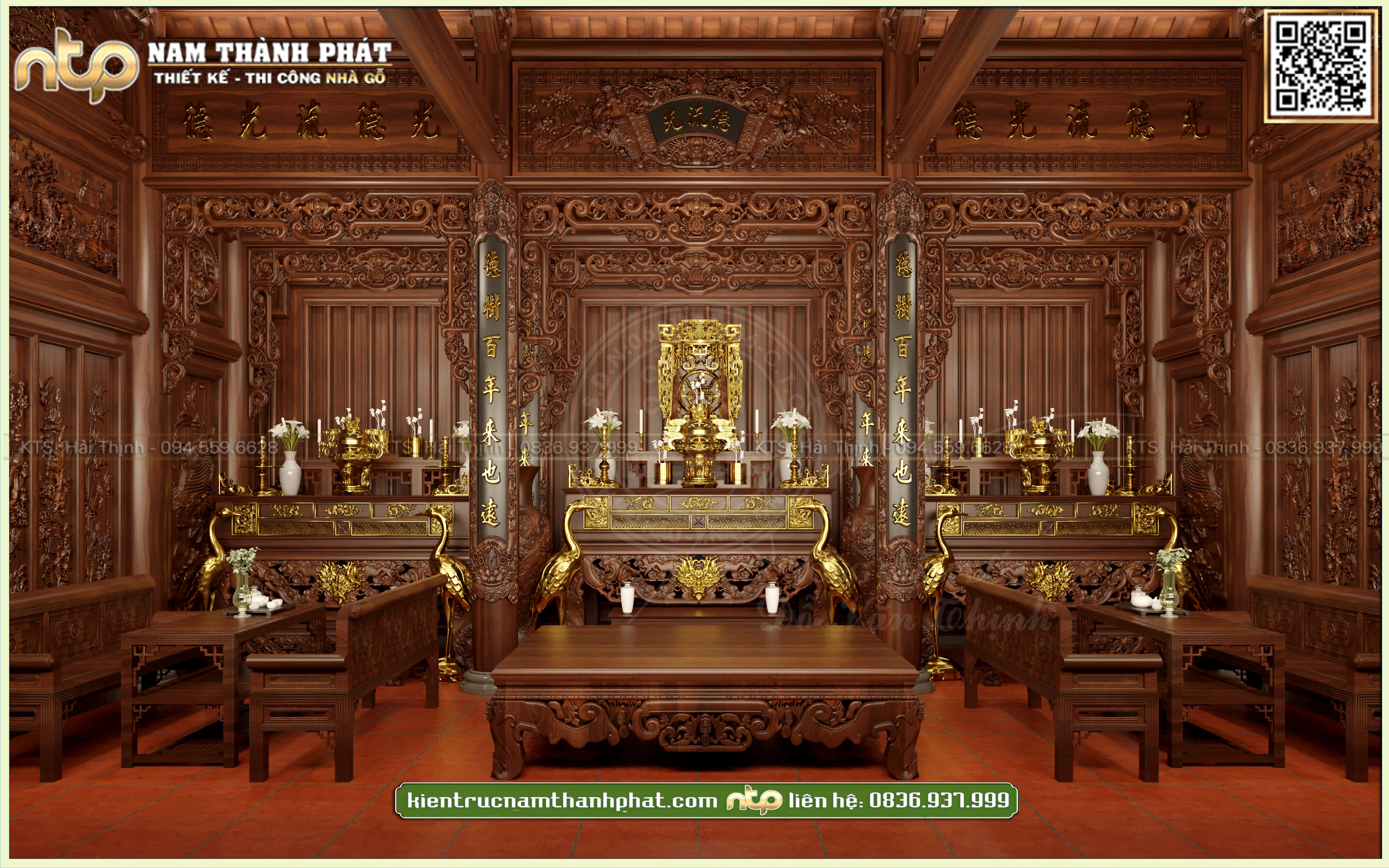 Mẫu thiết kế nội thất từ đường 5 gian đẹp tại Bắc Ninh