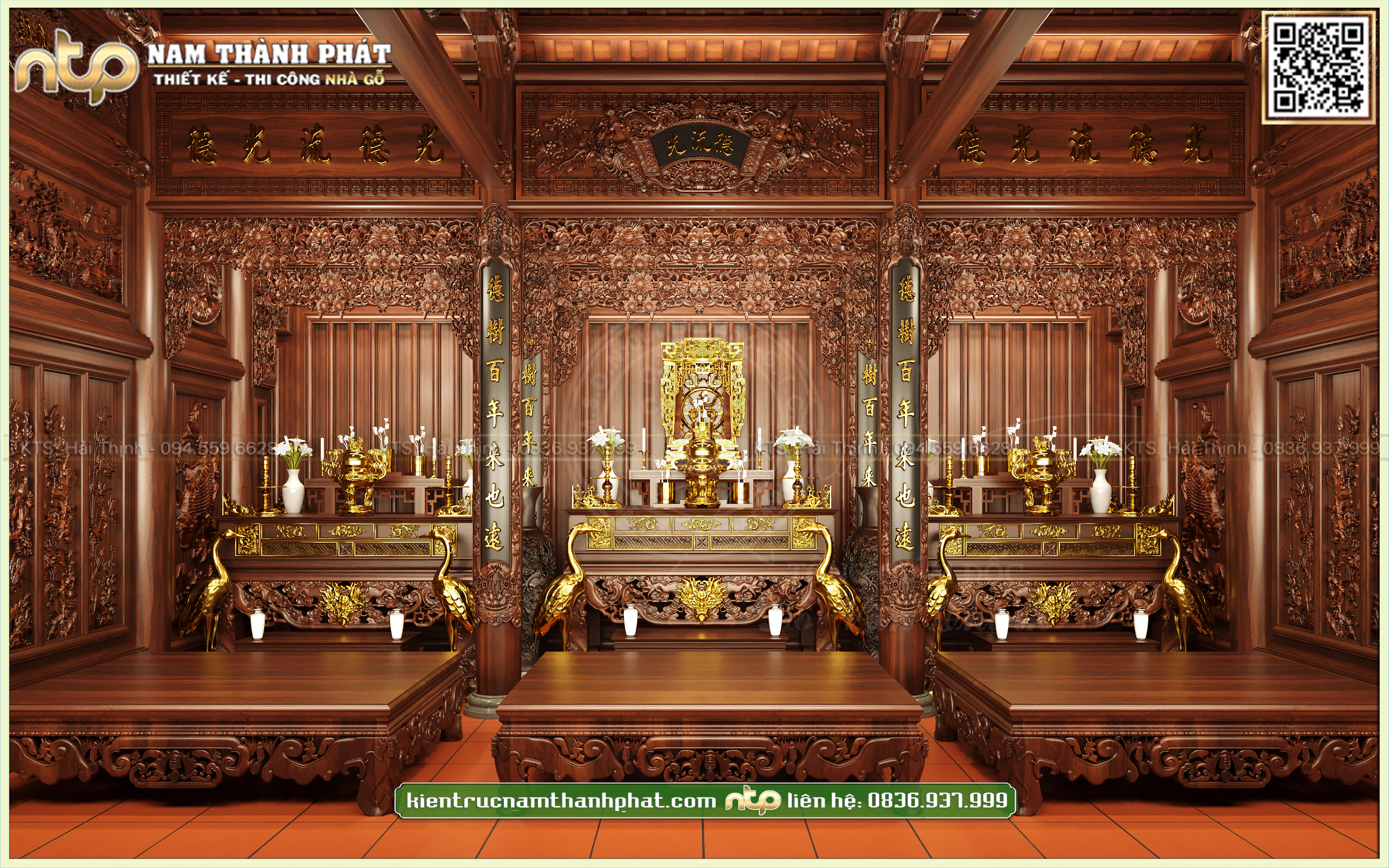 Mẫu thiết kế nội thất từ đường 5 gian đẹp tại Hà Nội