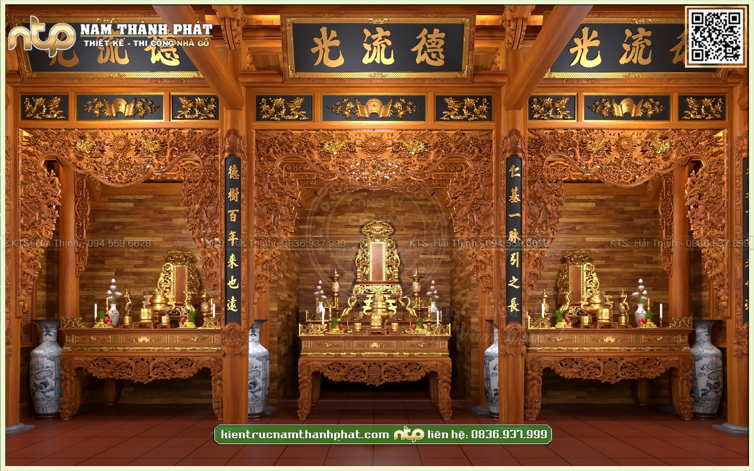 Thiết kế nội thất từ đường 3 gian 18 cột có hậu cung không có vì thuận