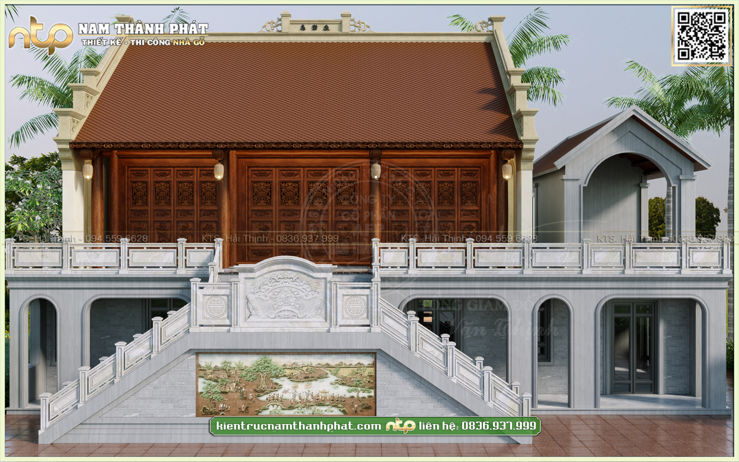 Ngôi nhà 2 tầng Thái Lan phong cách hiện đại với cổng vòm ban công bằng gỗ  bóng mờ
