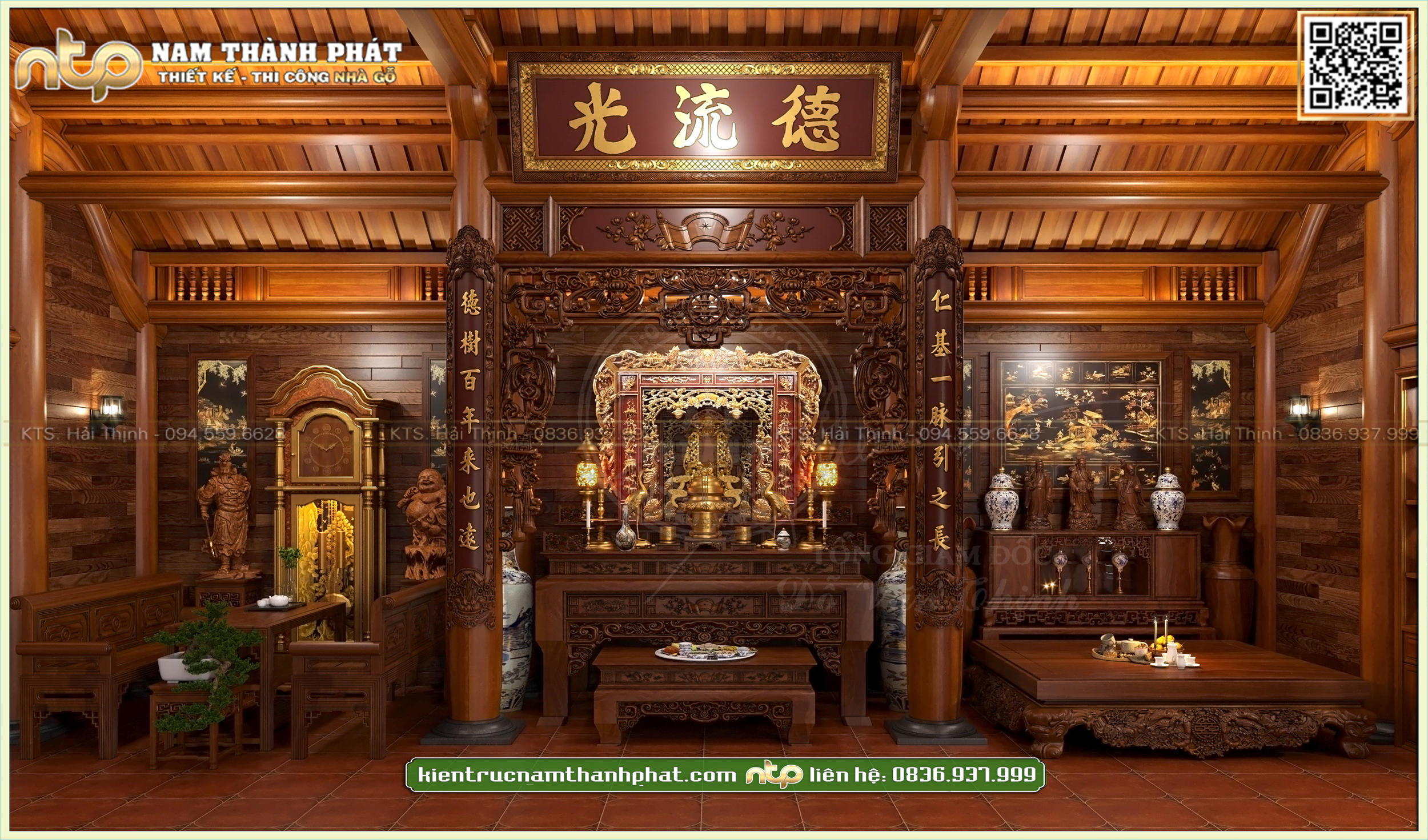 Thiết kế nội thất sang trọng trong căn nhà gỗ 3 gian 2 trái