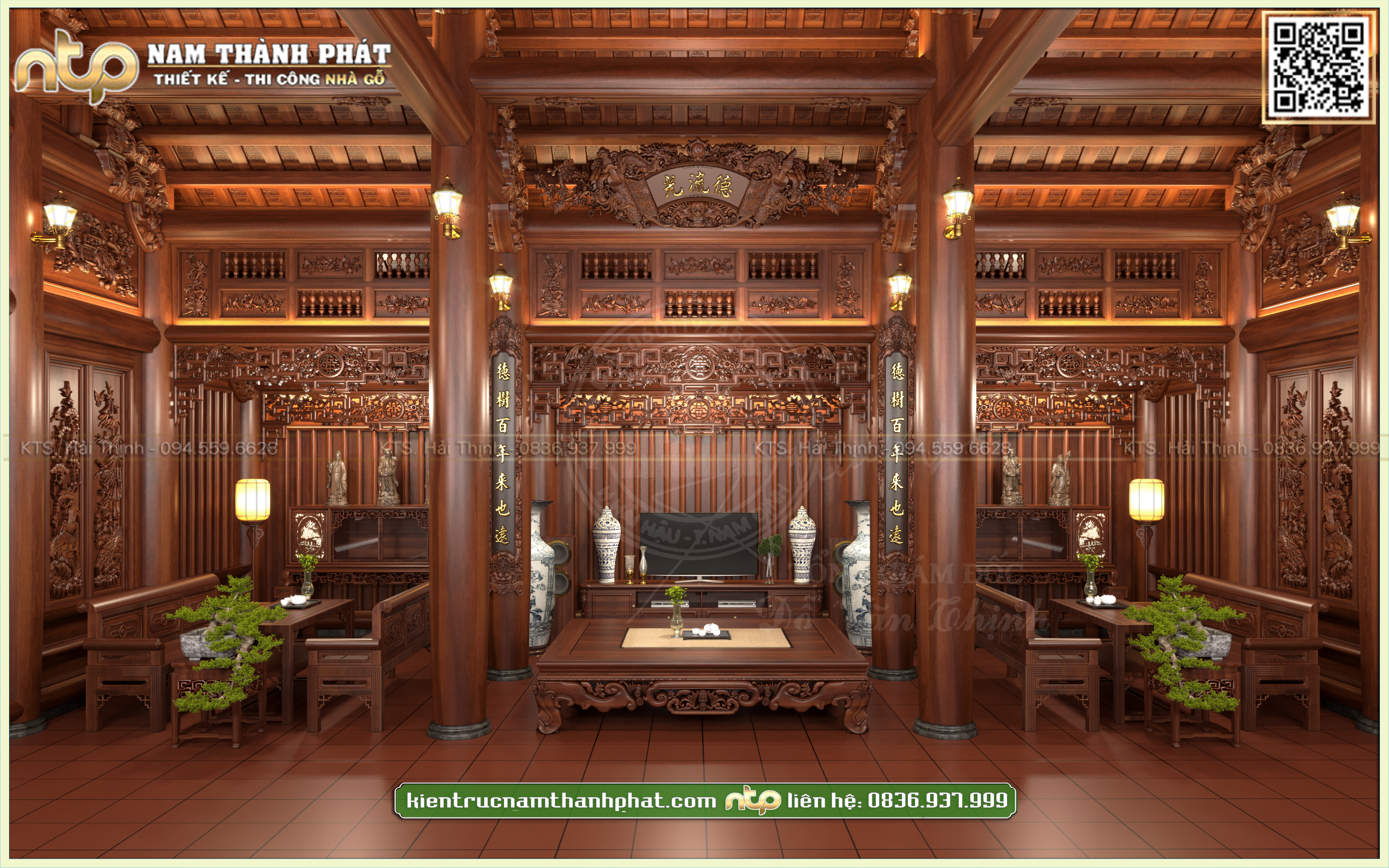 Không gian nội thất nhà gỗ sang trọng, đẳng cấp tại Hà Nam