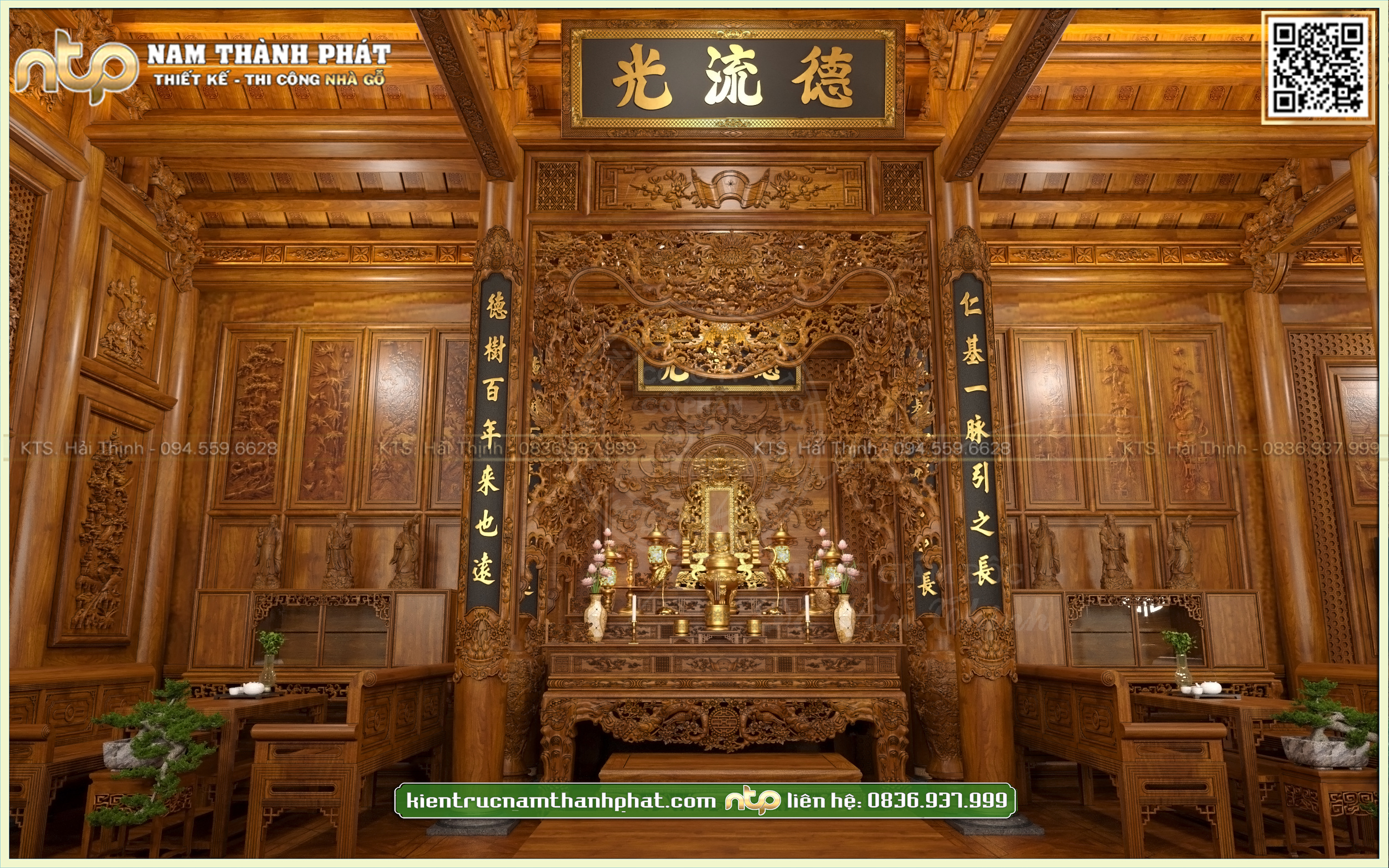 Nội thất nhà gỗ 5 gian Bắc Bộ sang trọng, đẳng cấp tại Hà Nội