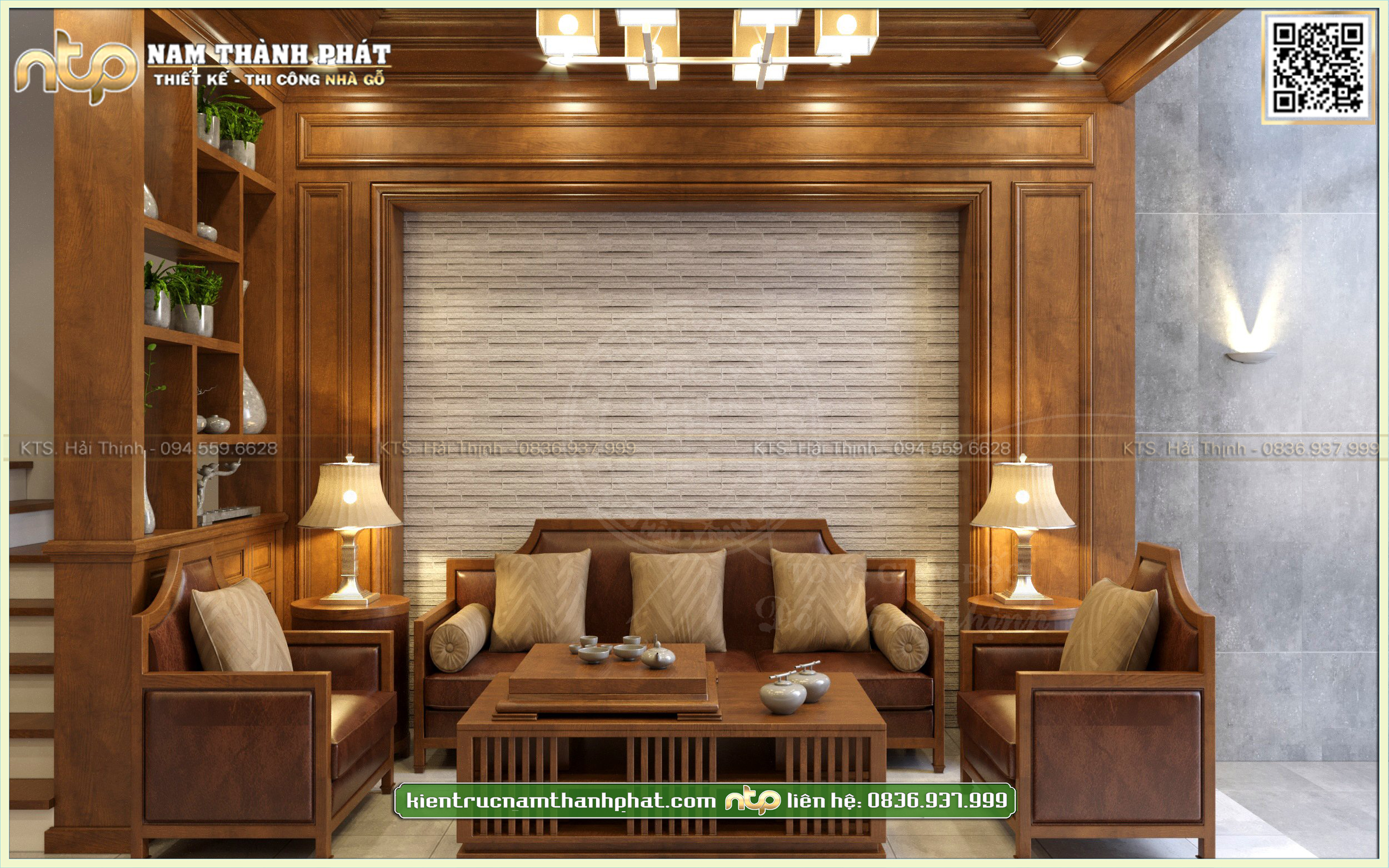 Mẫu thiết kế nội thất phòng khách gỗ tự nhiên đẹp | Nam Thành Phát