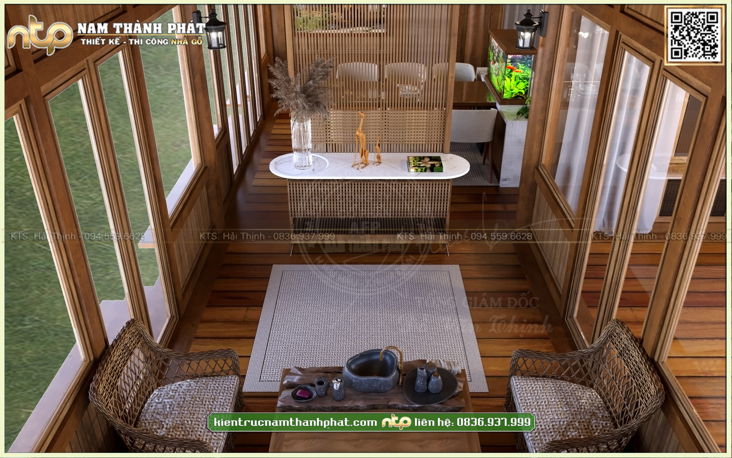 Mẫu thiết kế nội thất phòng khách cùng phòng bếp hiện đại đầy đủ tiện nghi