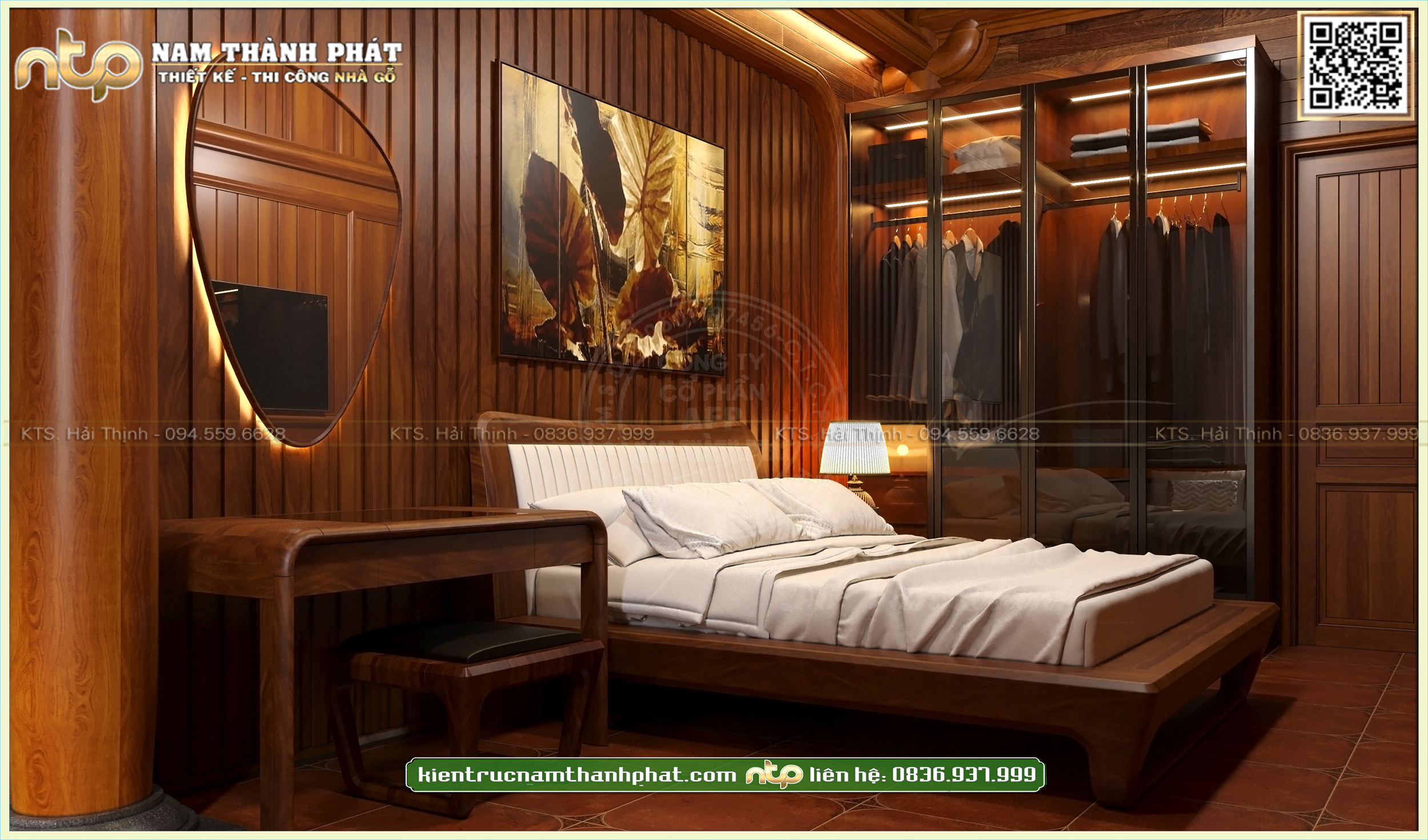 Nội thất phòng ngủ đơn giản bằng gỗ tự nhiên