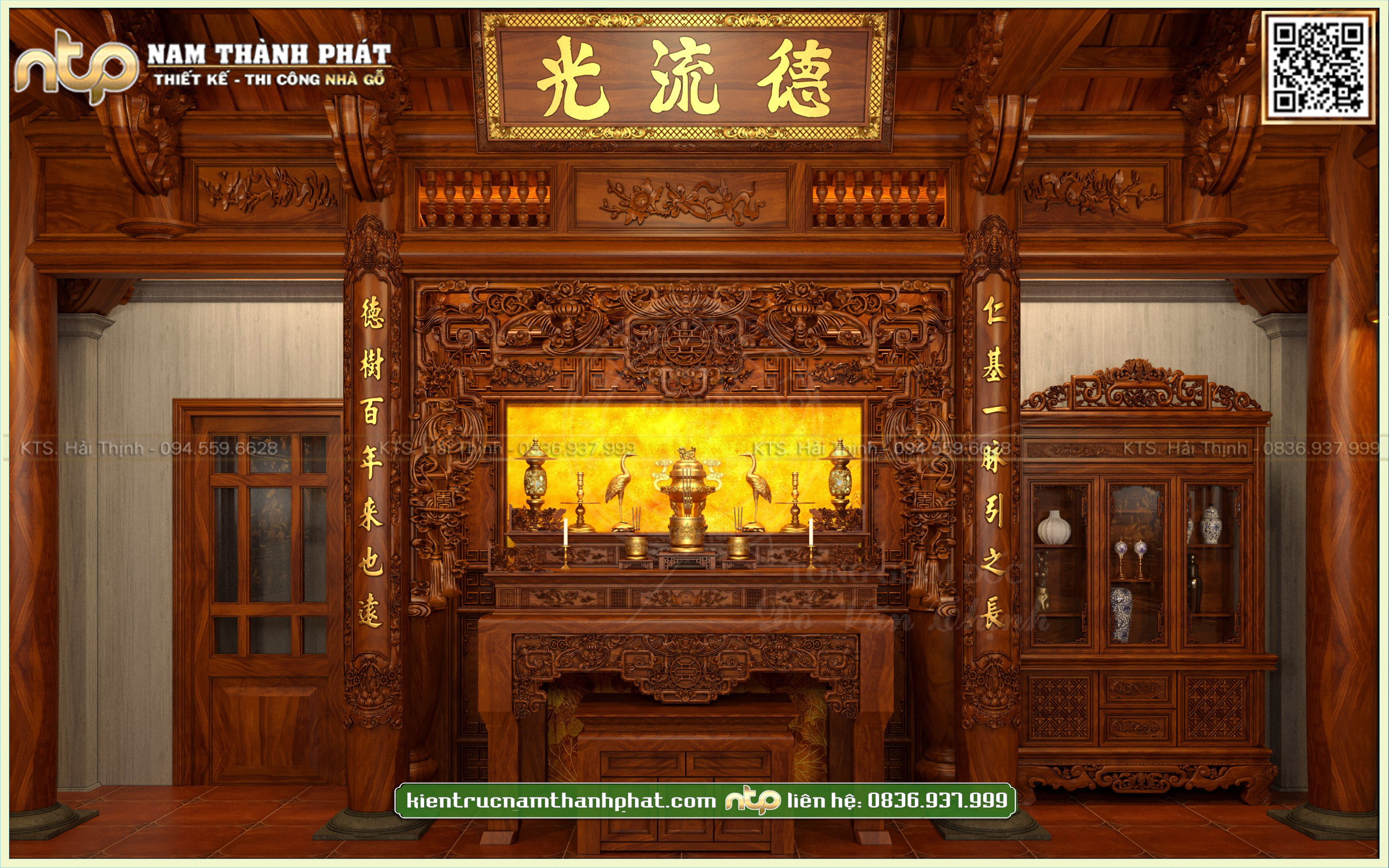 Mẫu thiết kế nội thất nhà gỗ 3 gian không có vách thuận | 0836 937 999